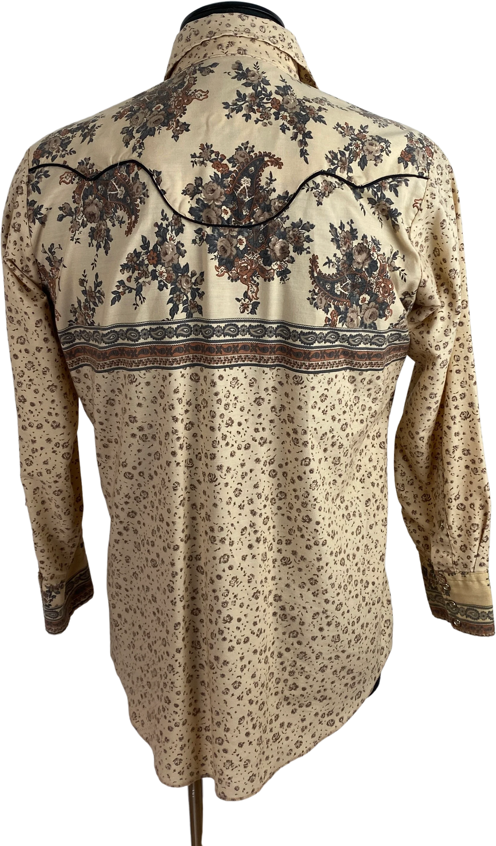 70s Men Tan Pearlized Snap Button Shirt Floral Western By Tem Tex - Image 2