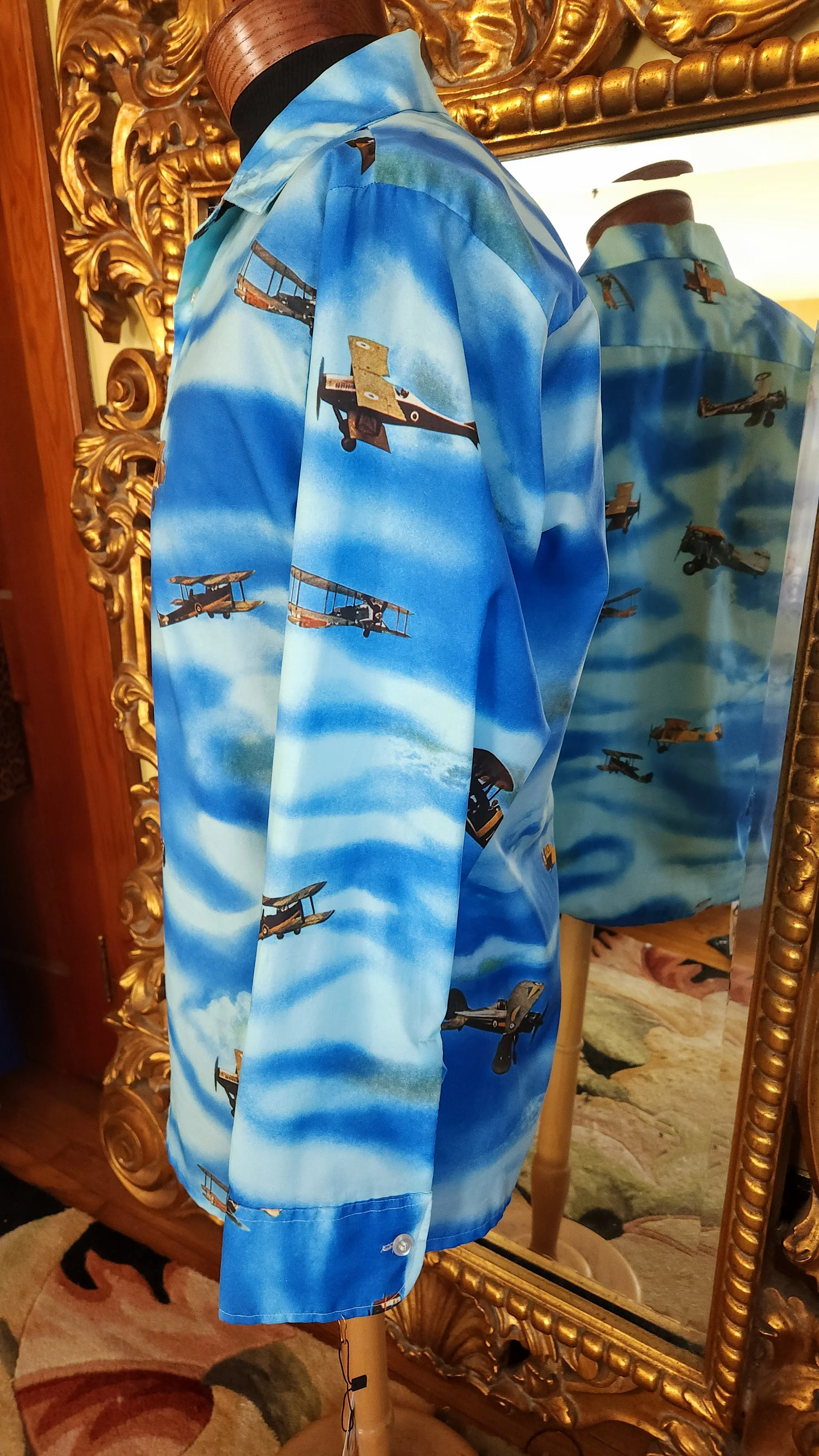 70s Men's Airplane Photo Realism Disco Picture Shirt By Joe Namath Arrow - Image 3