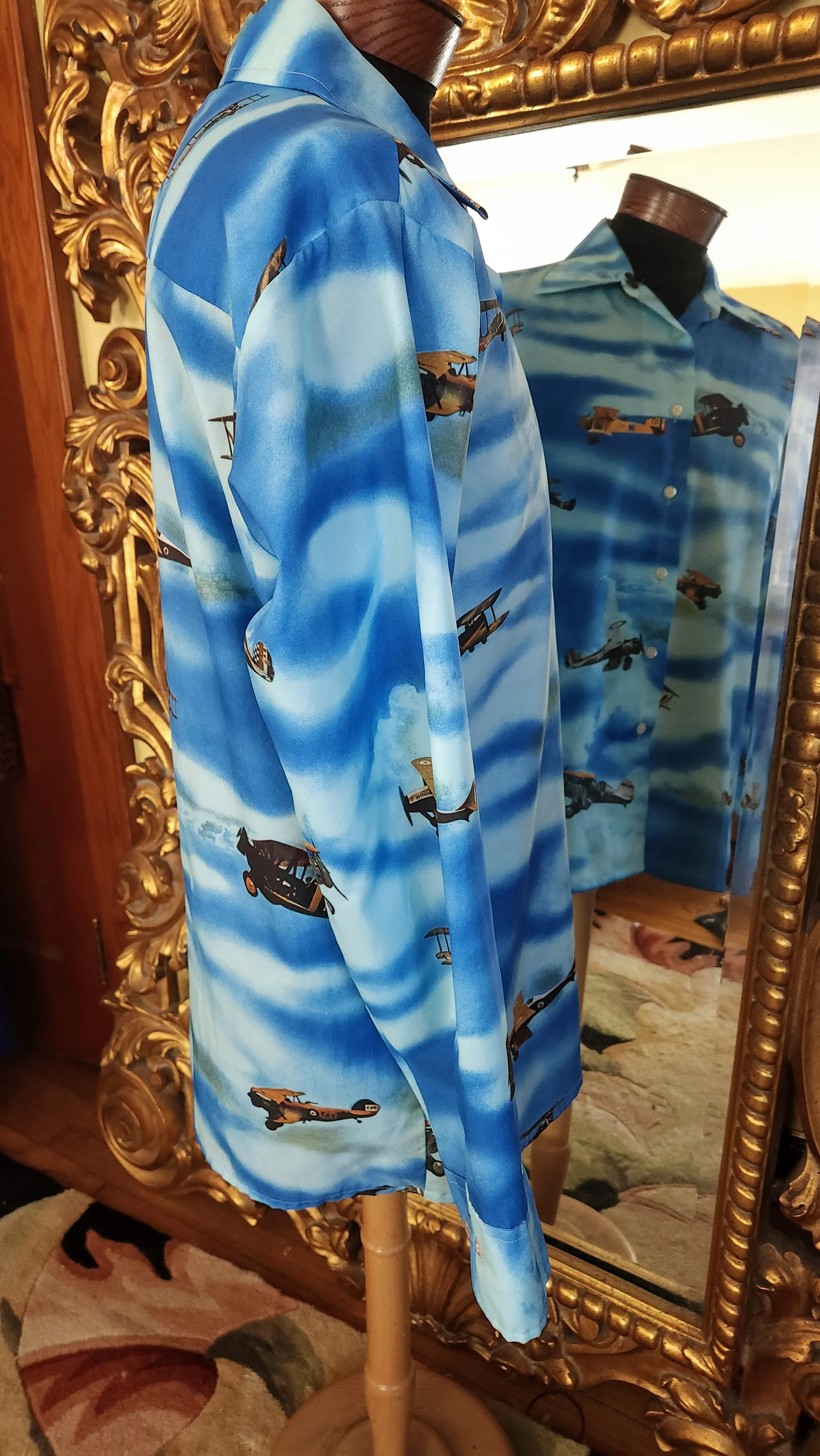 70s Men's Airplane Photo Realism Disco Picture Shirt By Joe Namath Arrow - Image 4