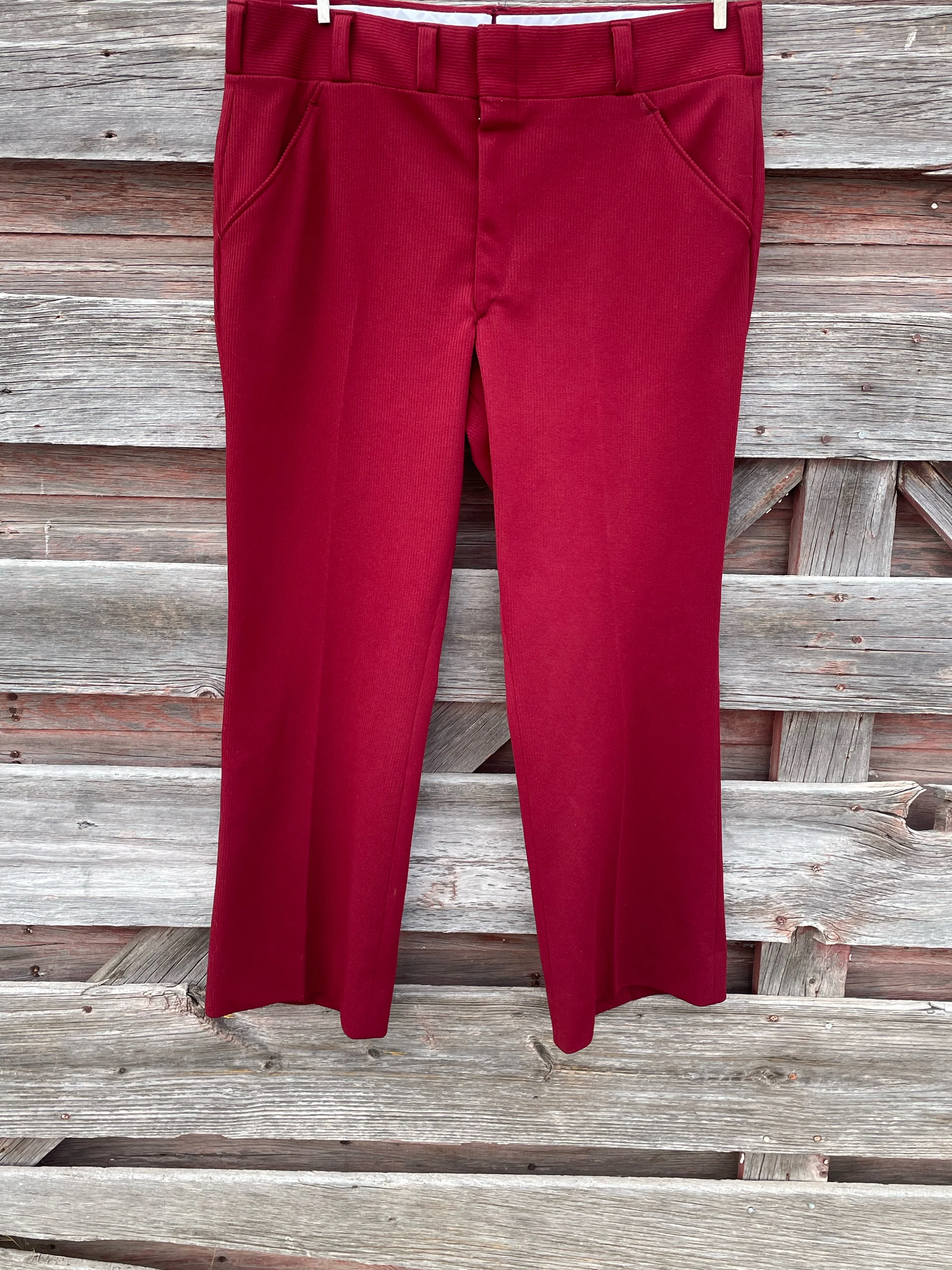70s Mens Leisure Disco Suit Dress Pants Burgundy By Jockey Life Knit - Image 15