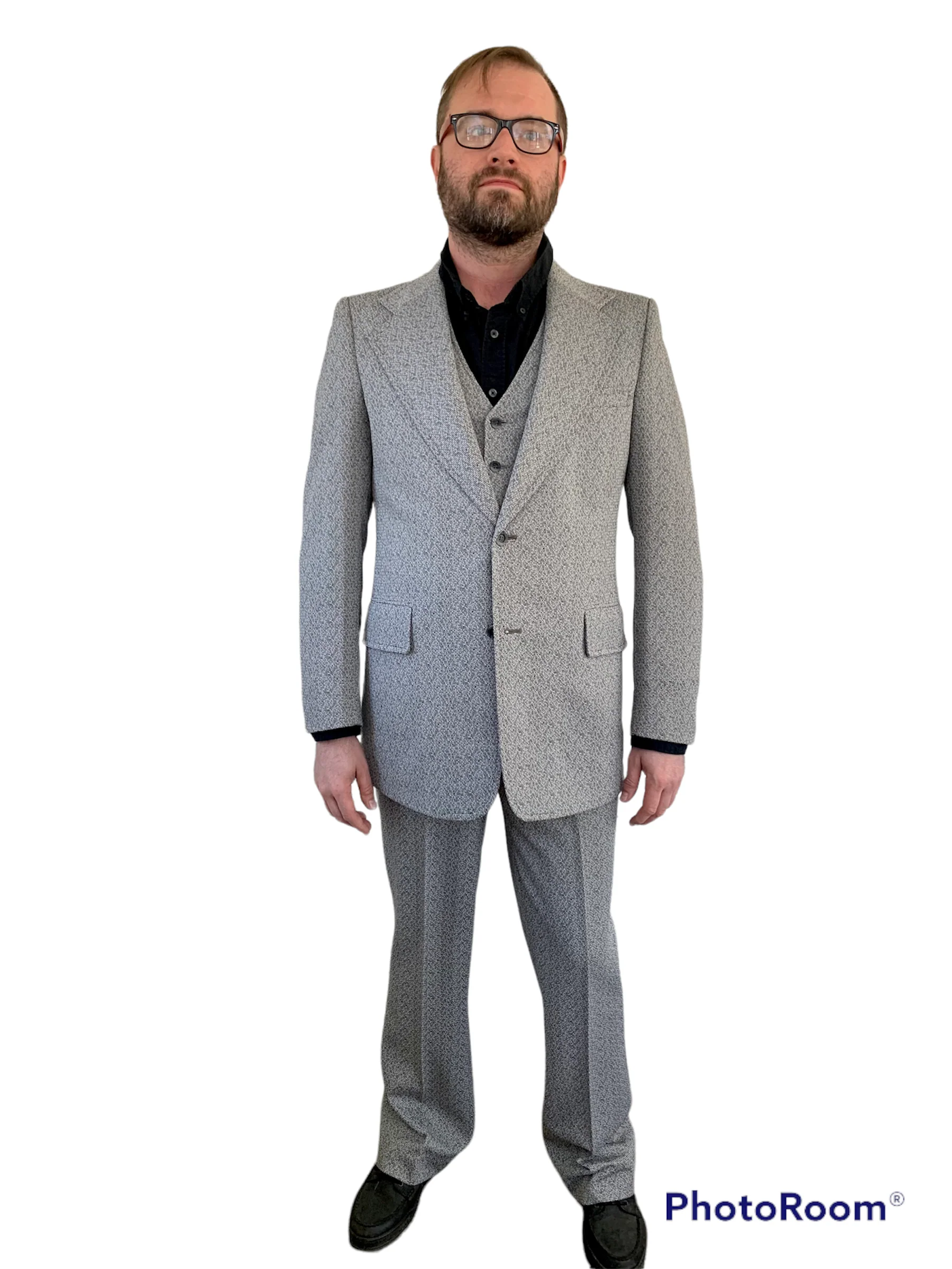 70s Mens Suit Vintage 3 Piece 42 34 Waist Black White By Kuppenheimer - Image 4