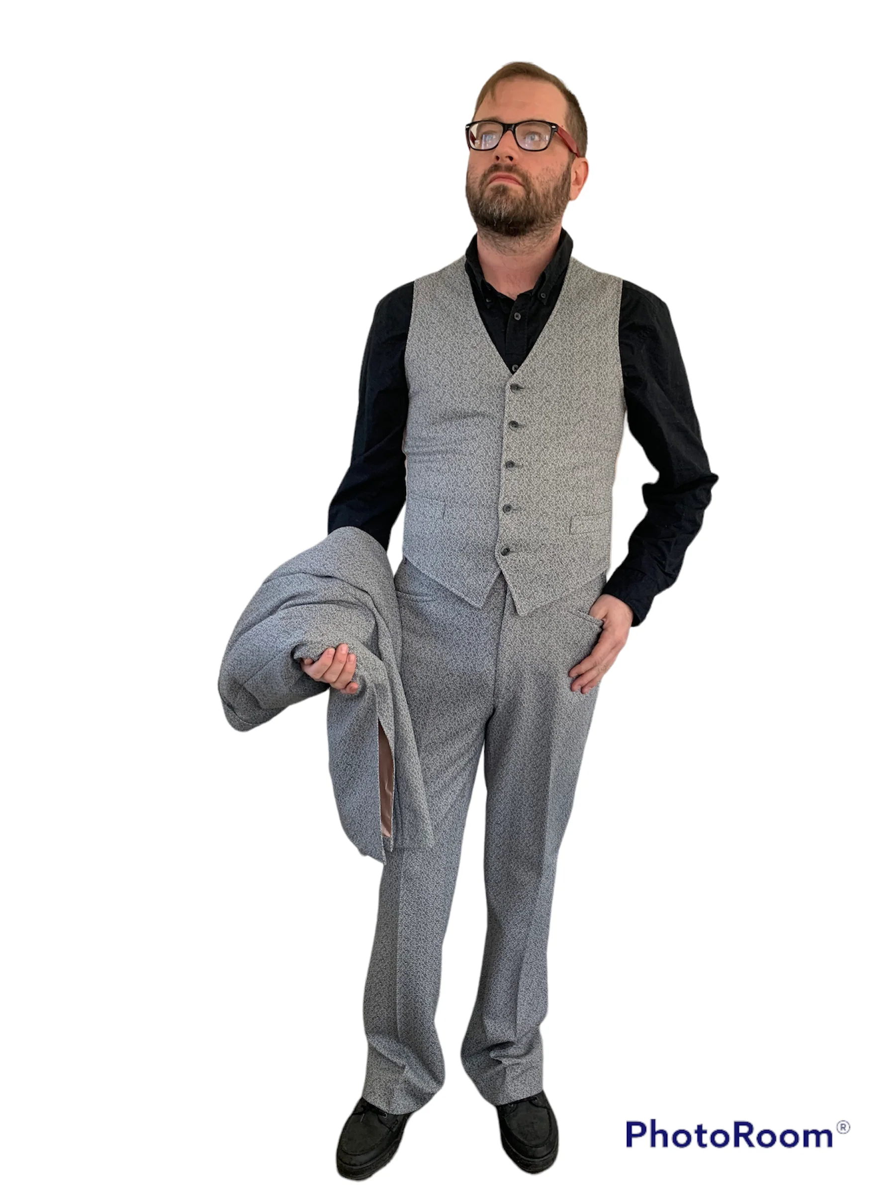 70s Mens Suit Vintage 3 Piece 42 34 Waist Black White By Kuppenheimer - Image 5