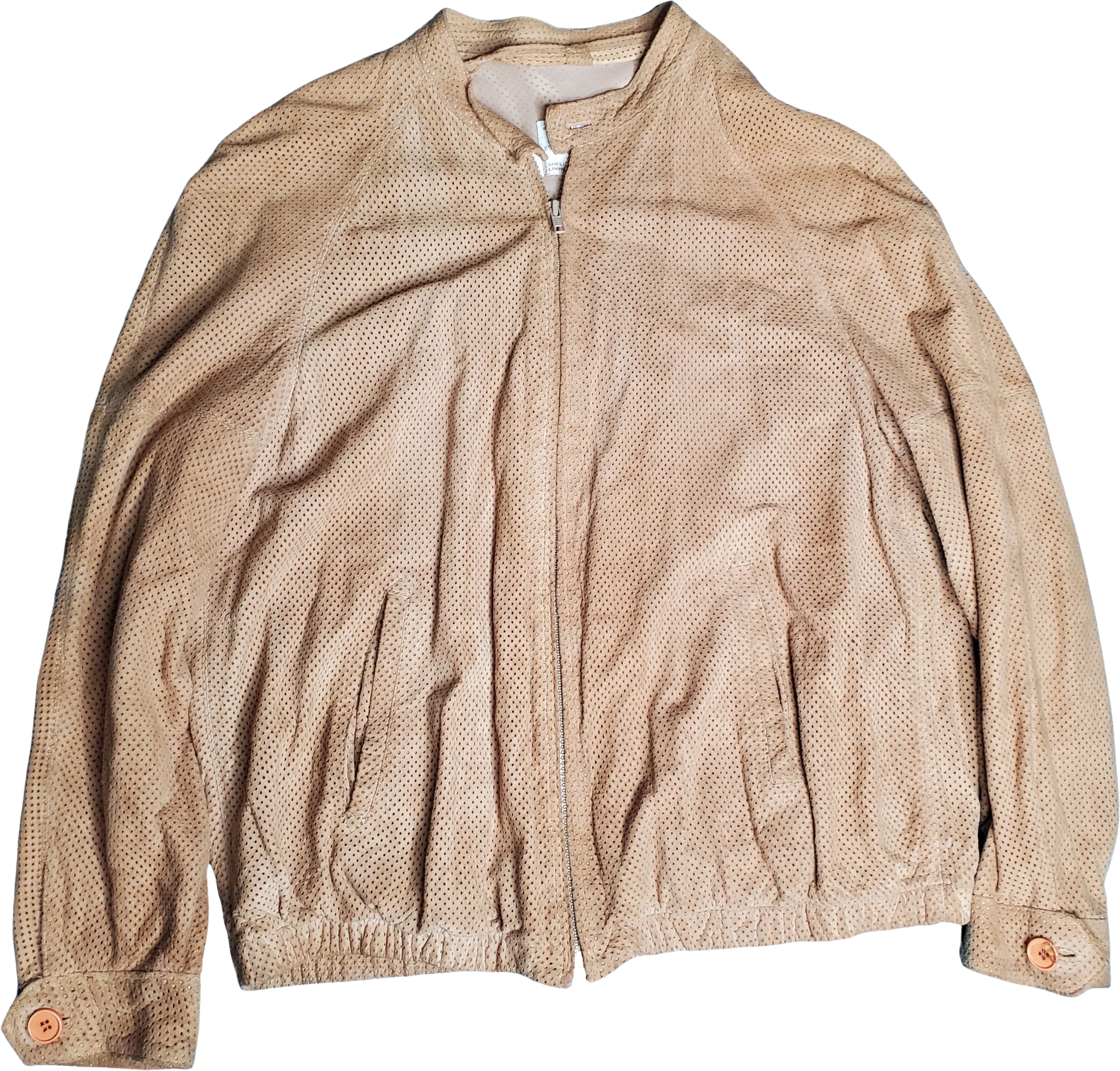 70s Men's Tan Perforated Suede Zip Front Jacket By The Clothes Horse