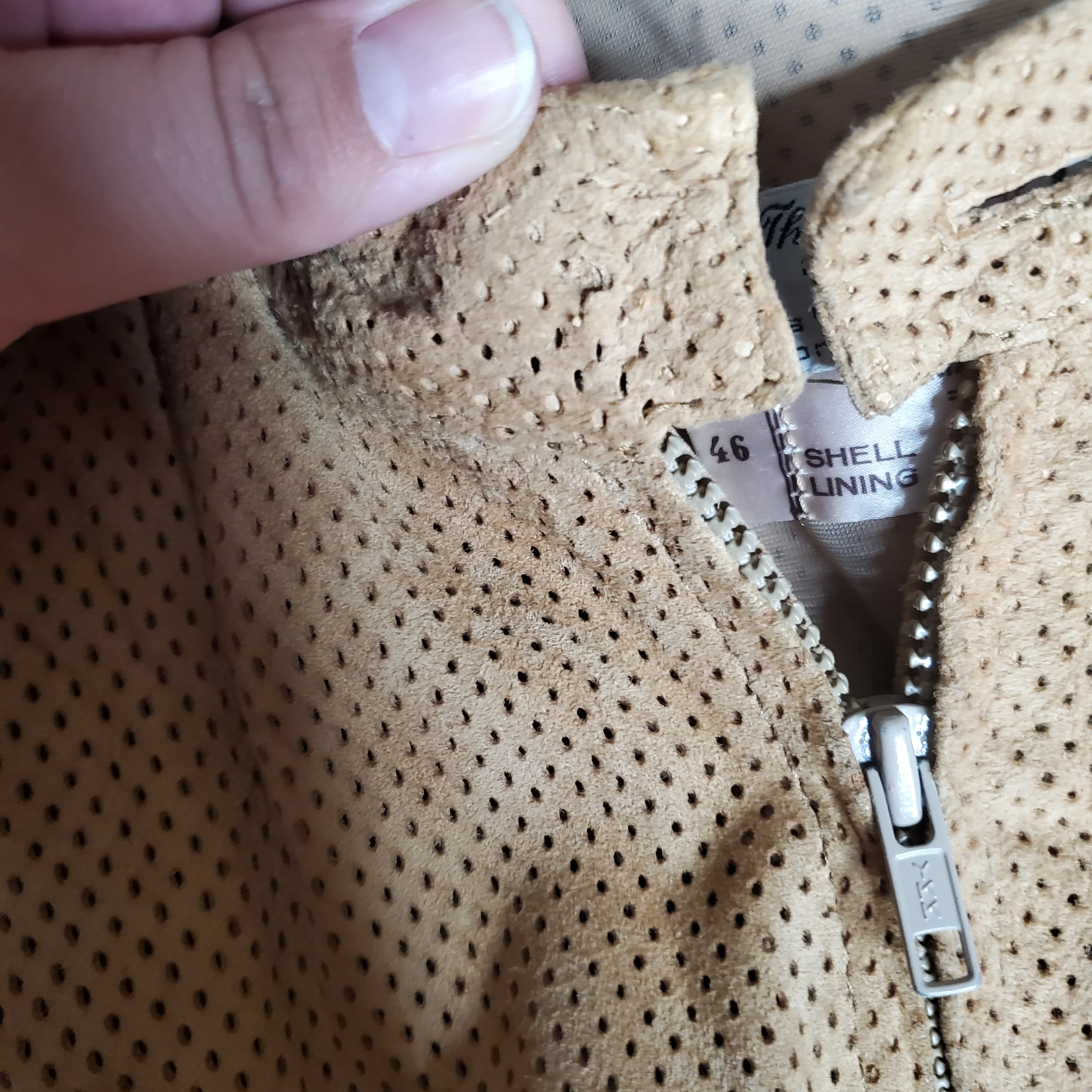 70s Men's Tan Perforated Suede Zip Front Jacket By The Clothes Horse - Image 4