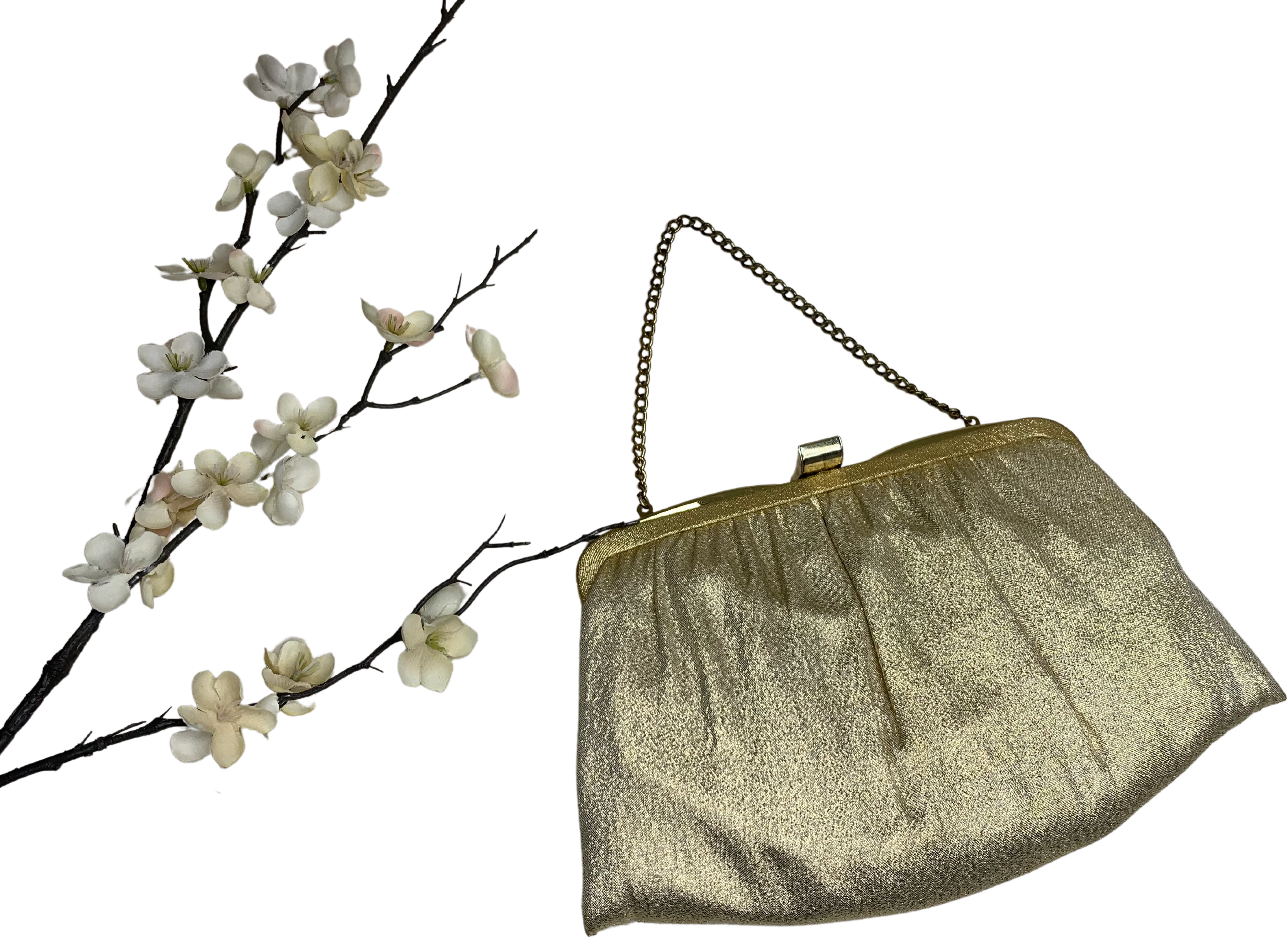 70s Metallic Gold Cloth Gold Chain Handle Clutch Purse By Ande