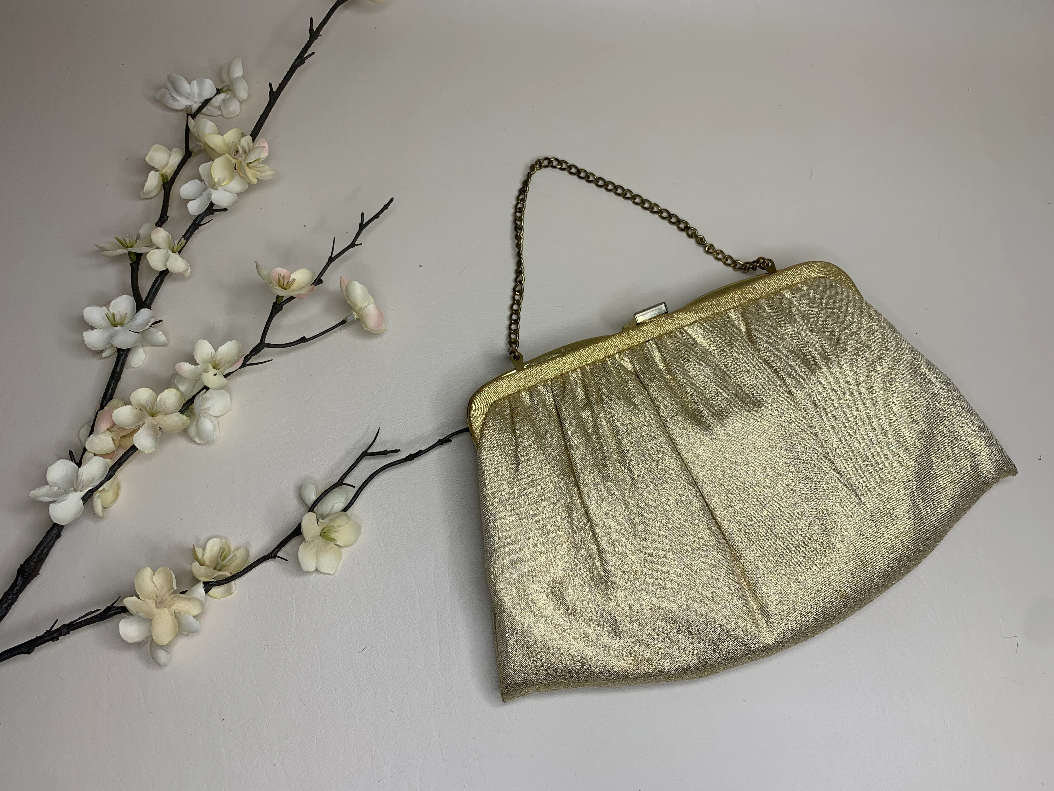 70s Metallic Gold Cloth Gold Chain Handle Clutch Purse By Ande - Image 4
