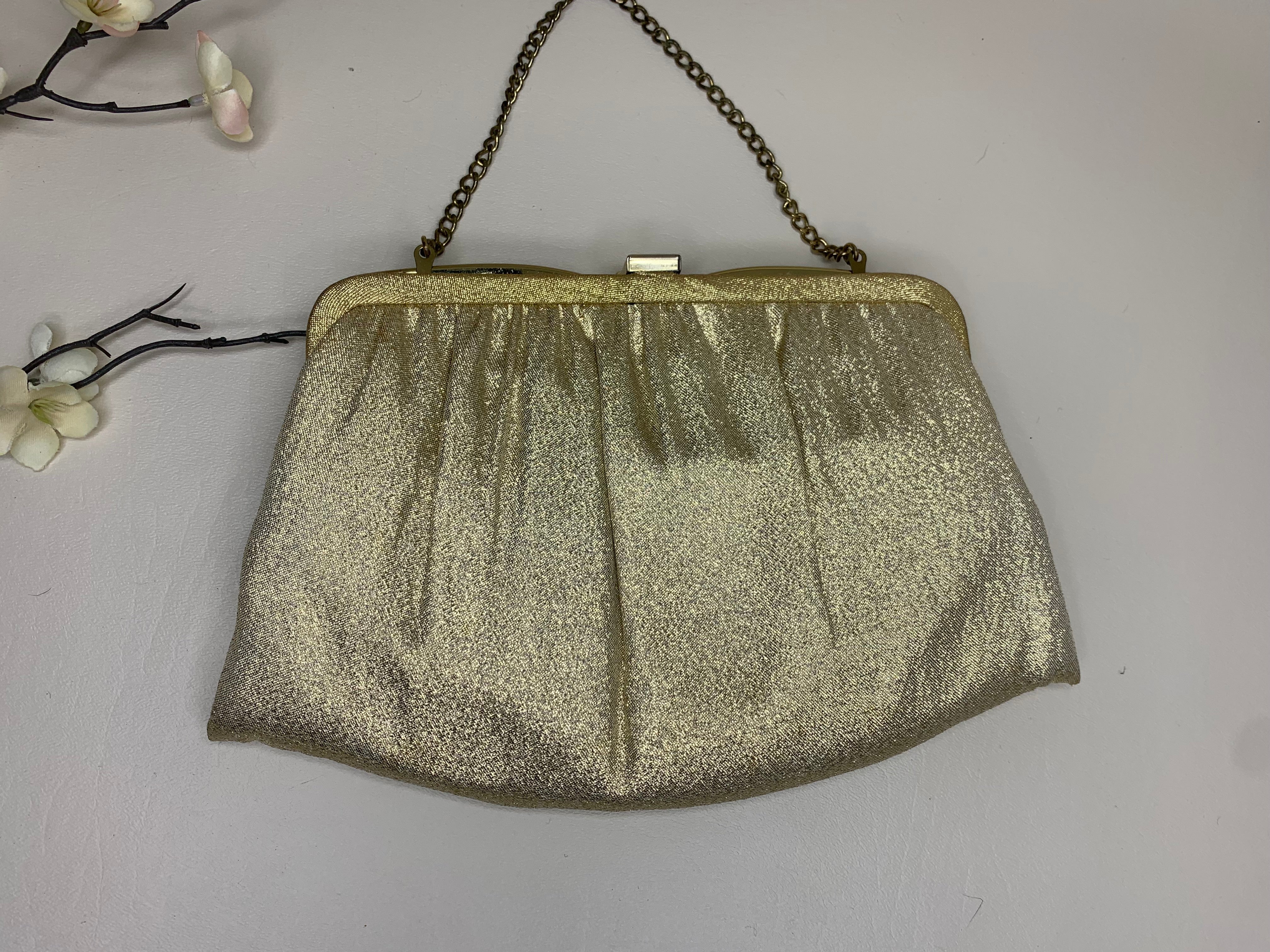 70s Metallic Gold Cloth Gold Chain Handle Clutch Purse By Ande - Image 5
