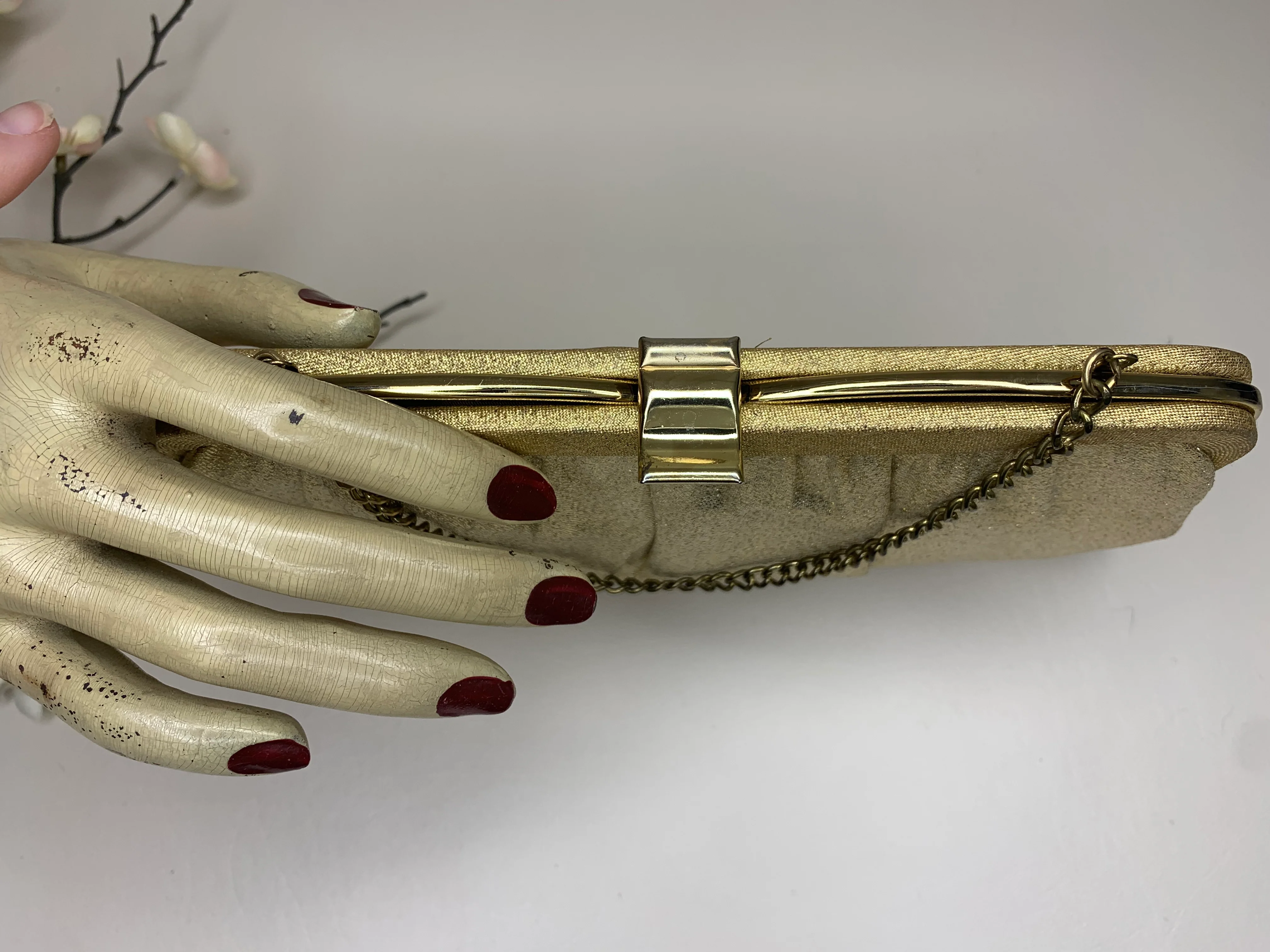70s Metallic Gold Cloth Gold Chain Handle Clutch Purse By Ande - Image 7