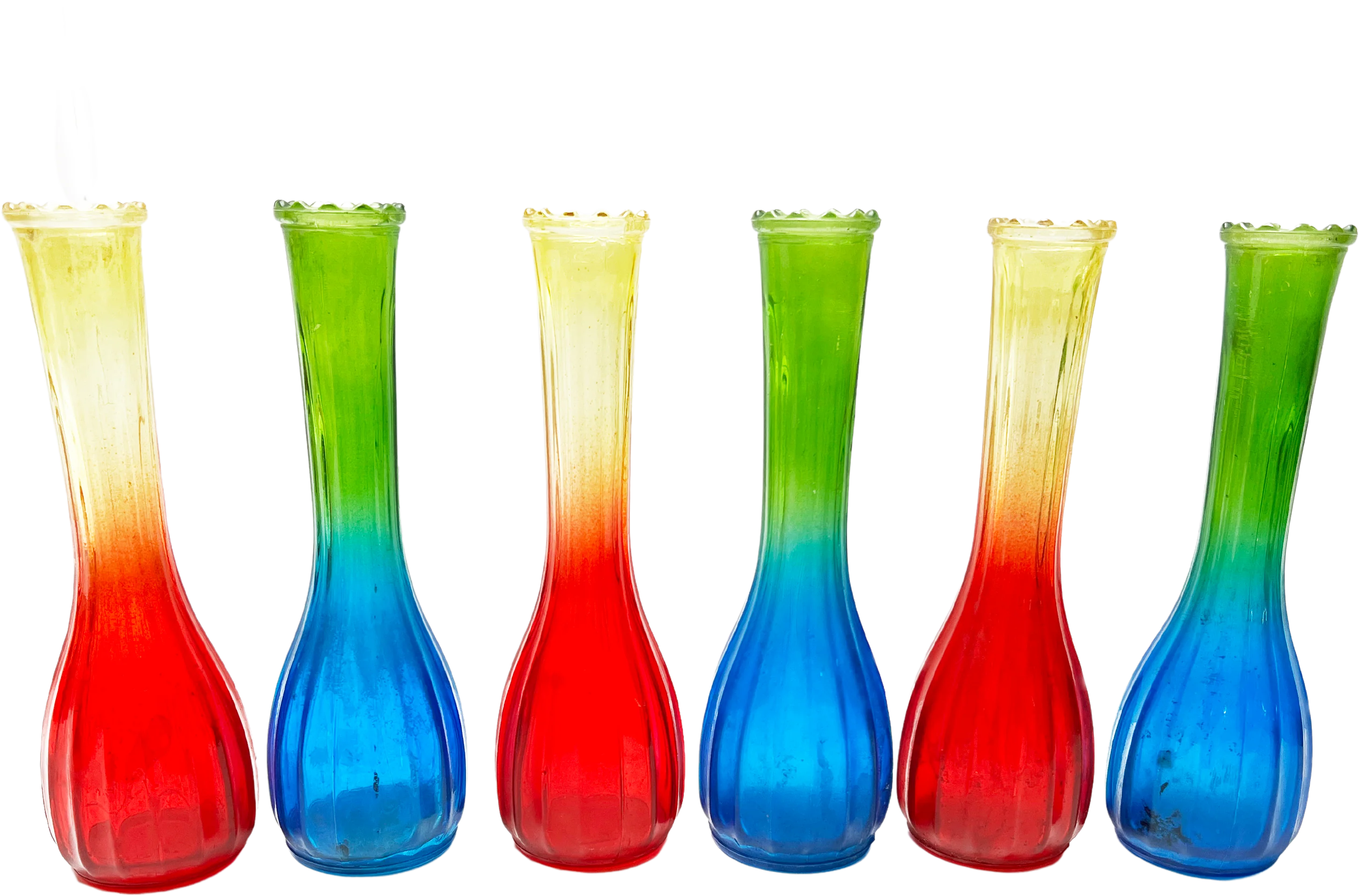 70s Midcentury Retro Colorful Amberina Glass Bud Vases By Jeanette Glass Company