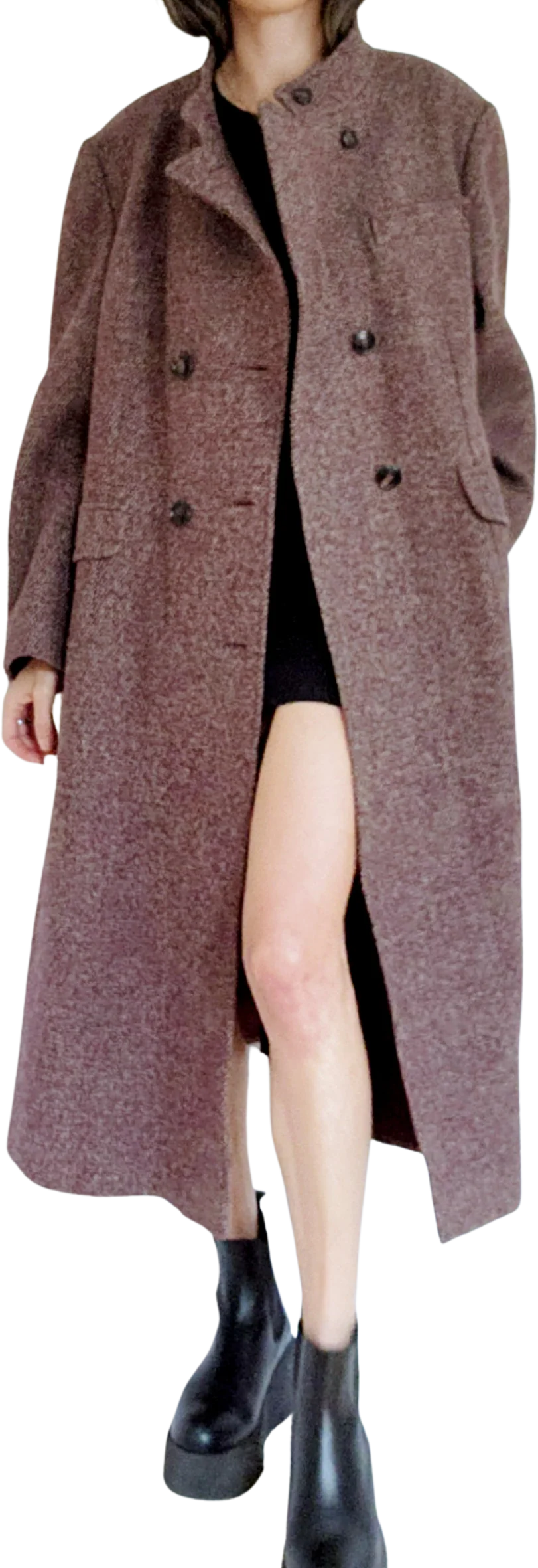 70s Minimalist Mod Burgundy Tweed Long Wool Overcoat By Bromleigh