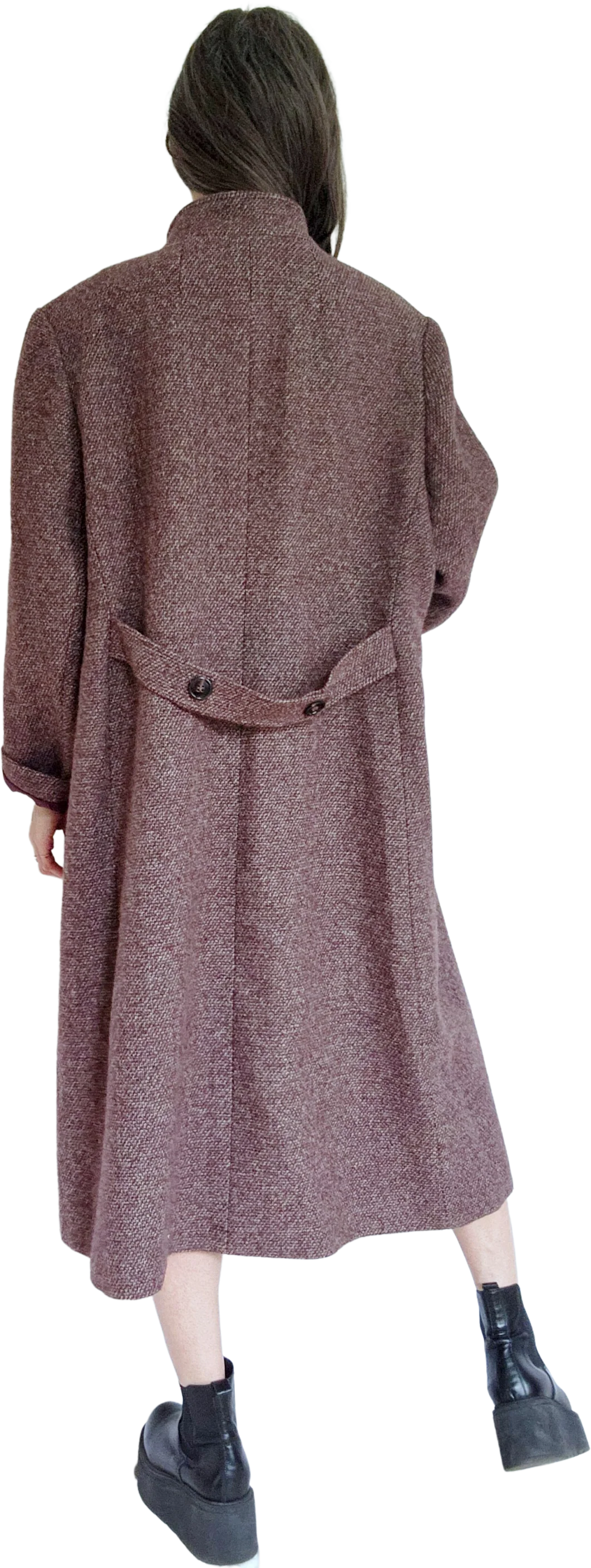 70s Minimalist Mod Burgundy Tweed Long Wool Overcoat By Bromleigh - Image 2