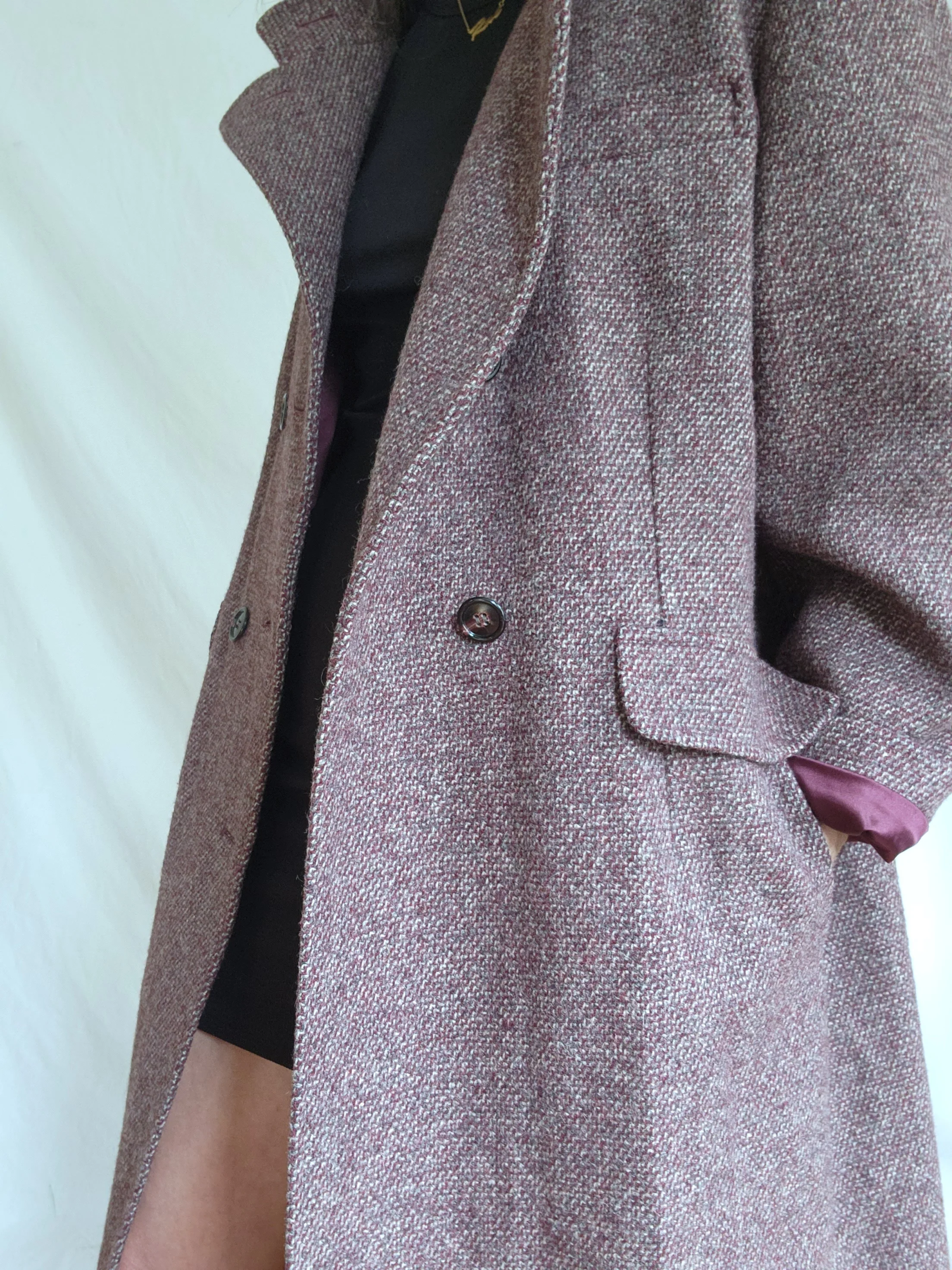 70s Minimalist Mod Burgundy Tweed Long Wool Overcoat By Bromleigh - Image 3