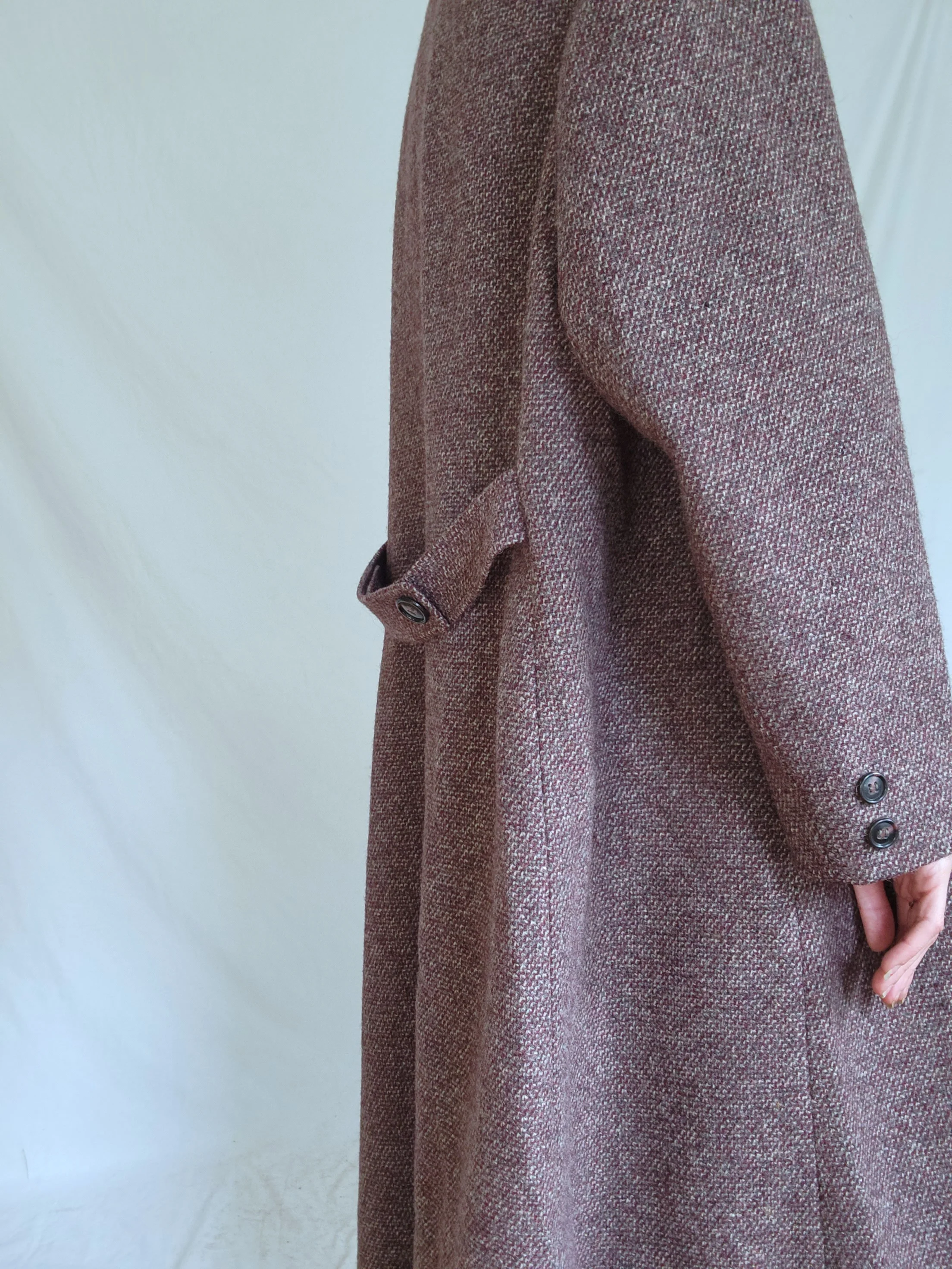70s Minimalist Mod Burgundy Tweed Long Wool Overcoat By Bromleigh - Image 5