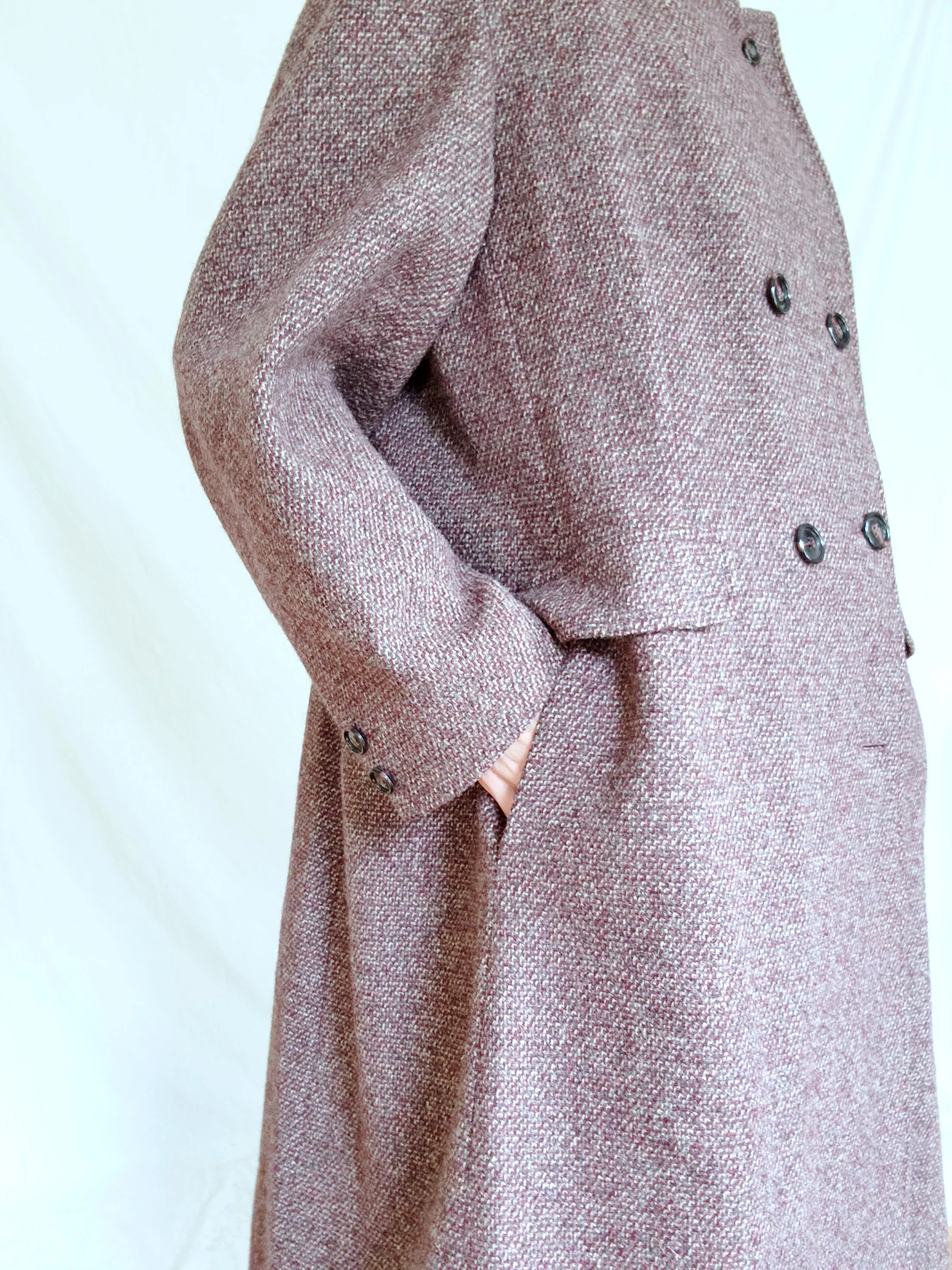 70s Minimalist Mod Burgundy Tweed Long Wool Overcoat By Bromleigh - Image 9