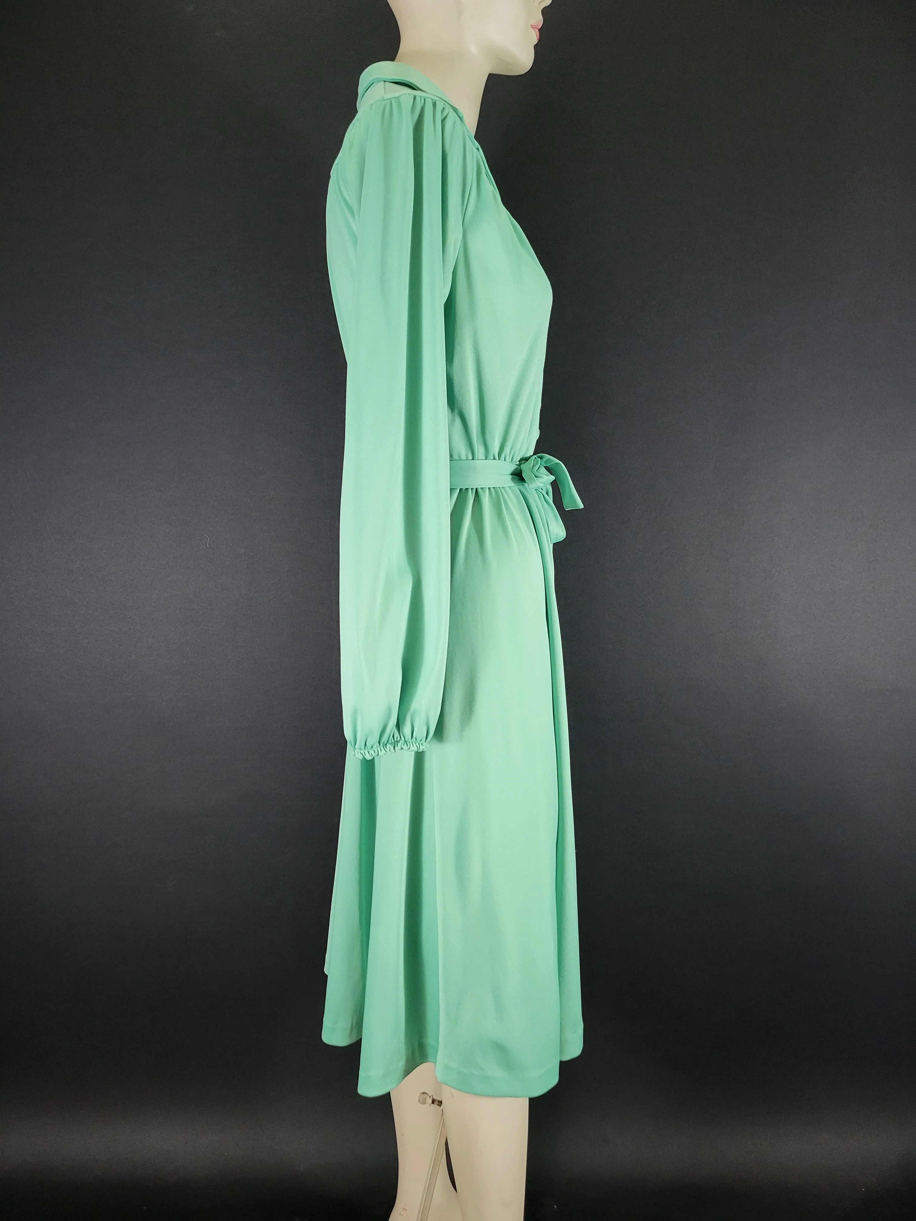 70s Mint Green Long Sleeve Shirtwaist Dress By Sears - Image 11