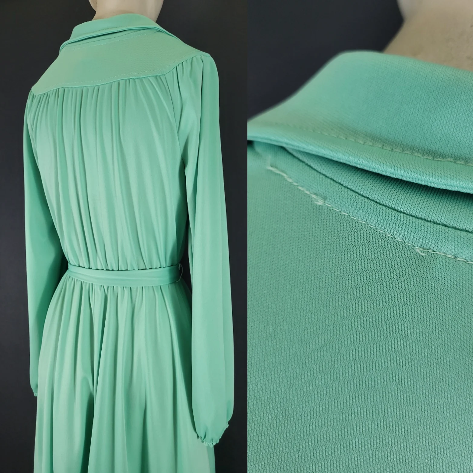 70s Mint Green Long Sleeve Shirtwaist Dress By Sears - Image 12