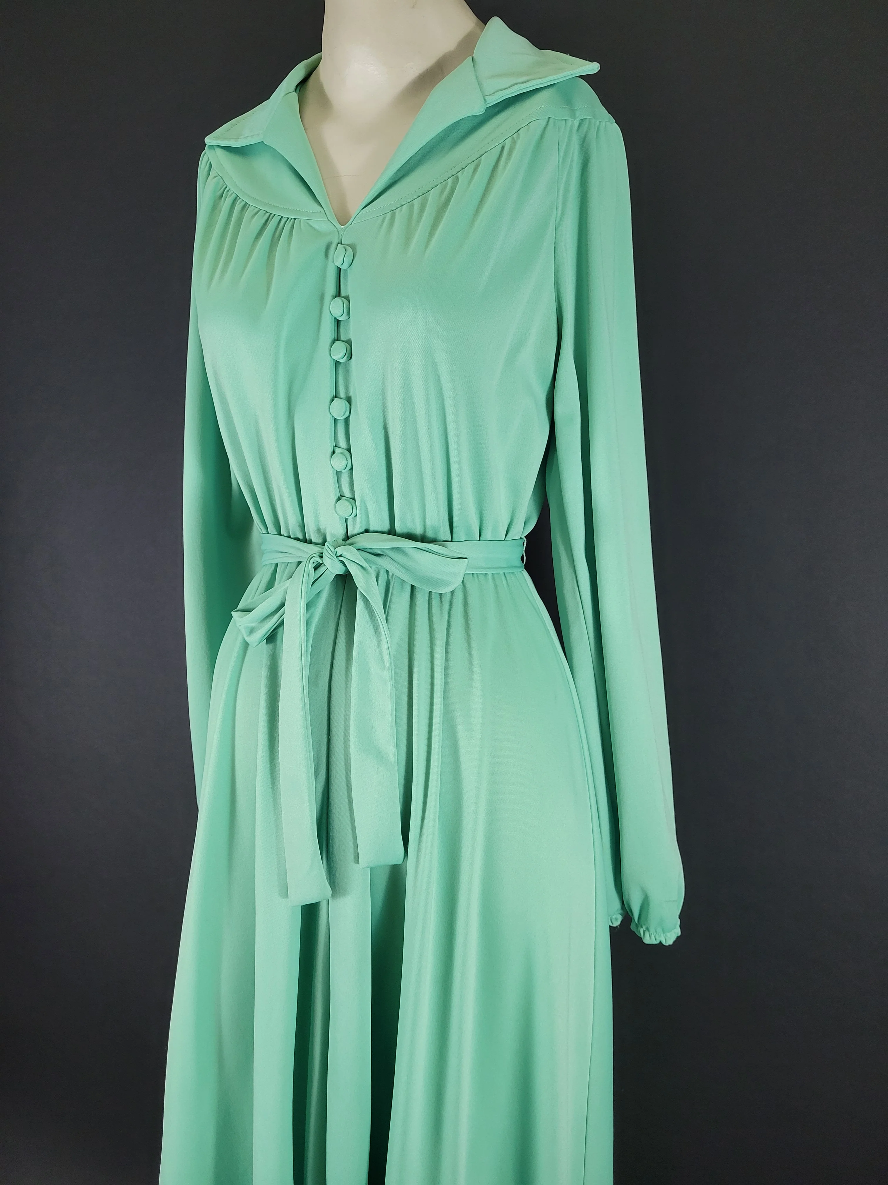 70s Mint Green Long Sleeve Shirtwaist Dress By Sears - Image 4