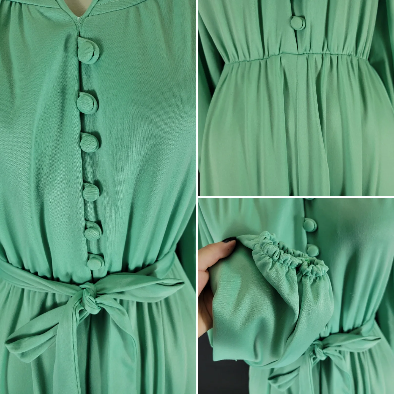 70s Mint Green Long Sleeve Shirtwaist Dress By Sears - Image 5