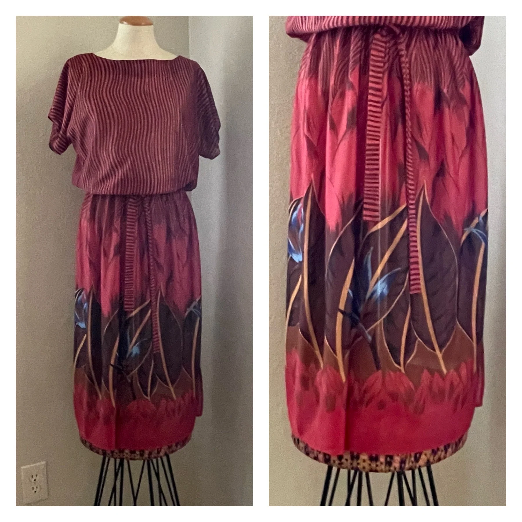 70s Ms Sugar Red Dress Feathers Belted Short Sleeves By Ms. Sugar - Image 10