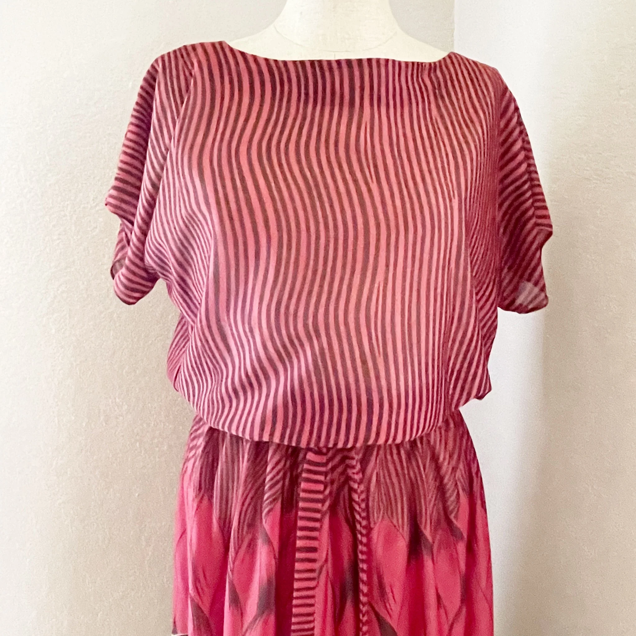 70s Ms Sugar Red Dress Feathers Belted Short Sleeves By Ms. Sugar - Image 3