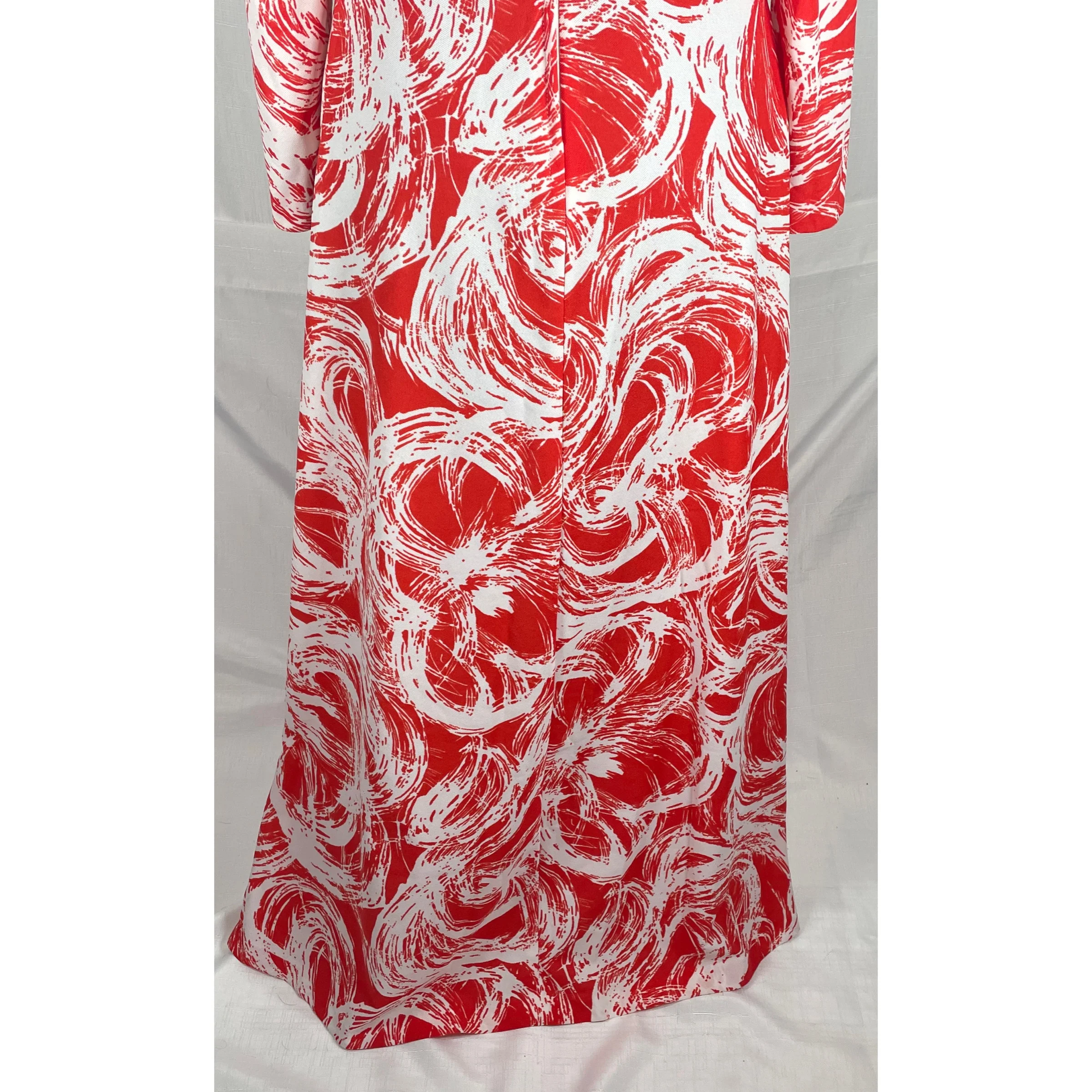 70s Multcolor Abstract Swirl Print Maxi Hostess Dress - Image 13