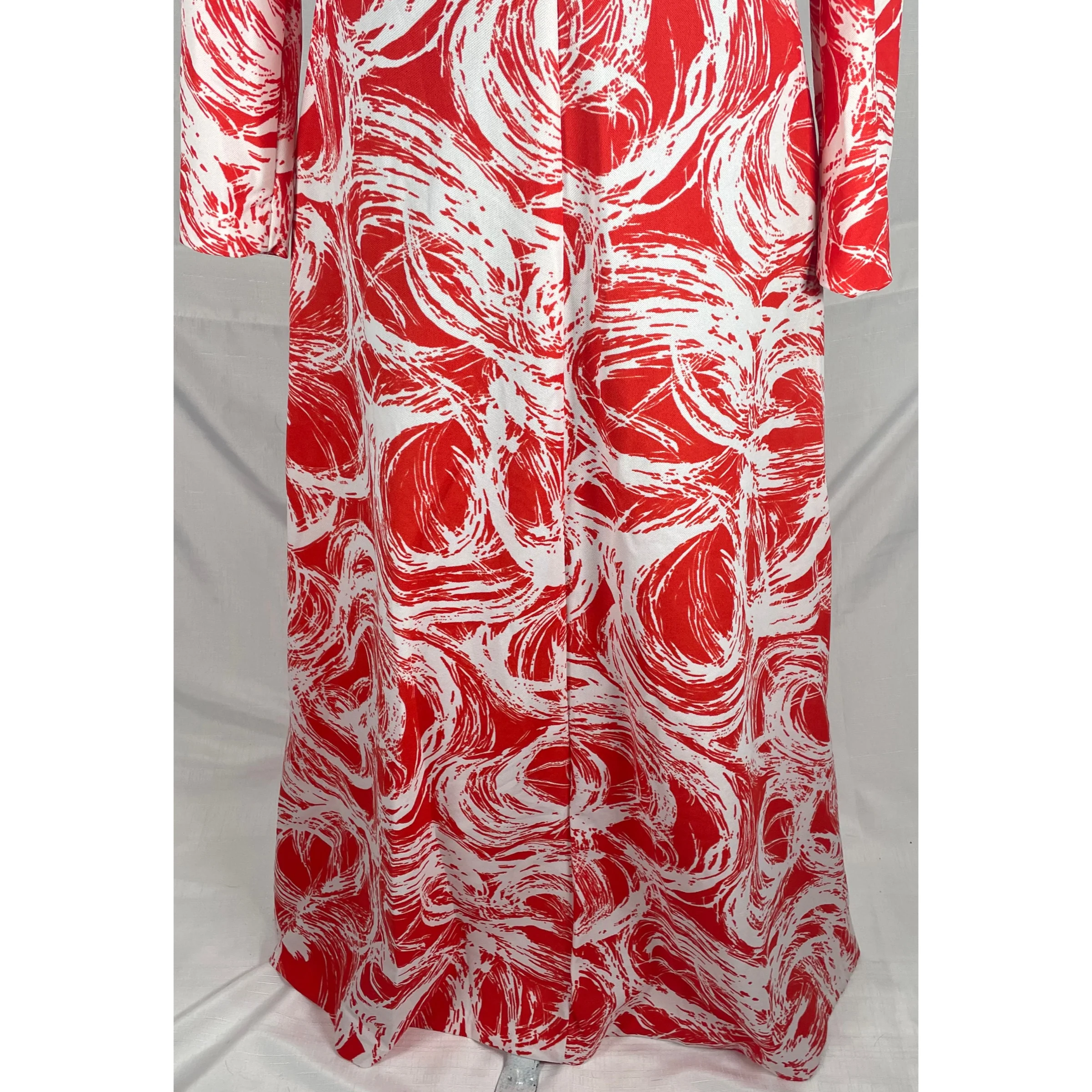 70s Multcolor Abstract Swirl Print Maxi Hostess Dress - Image 7