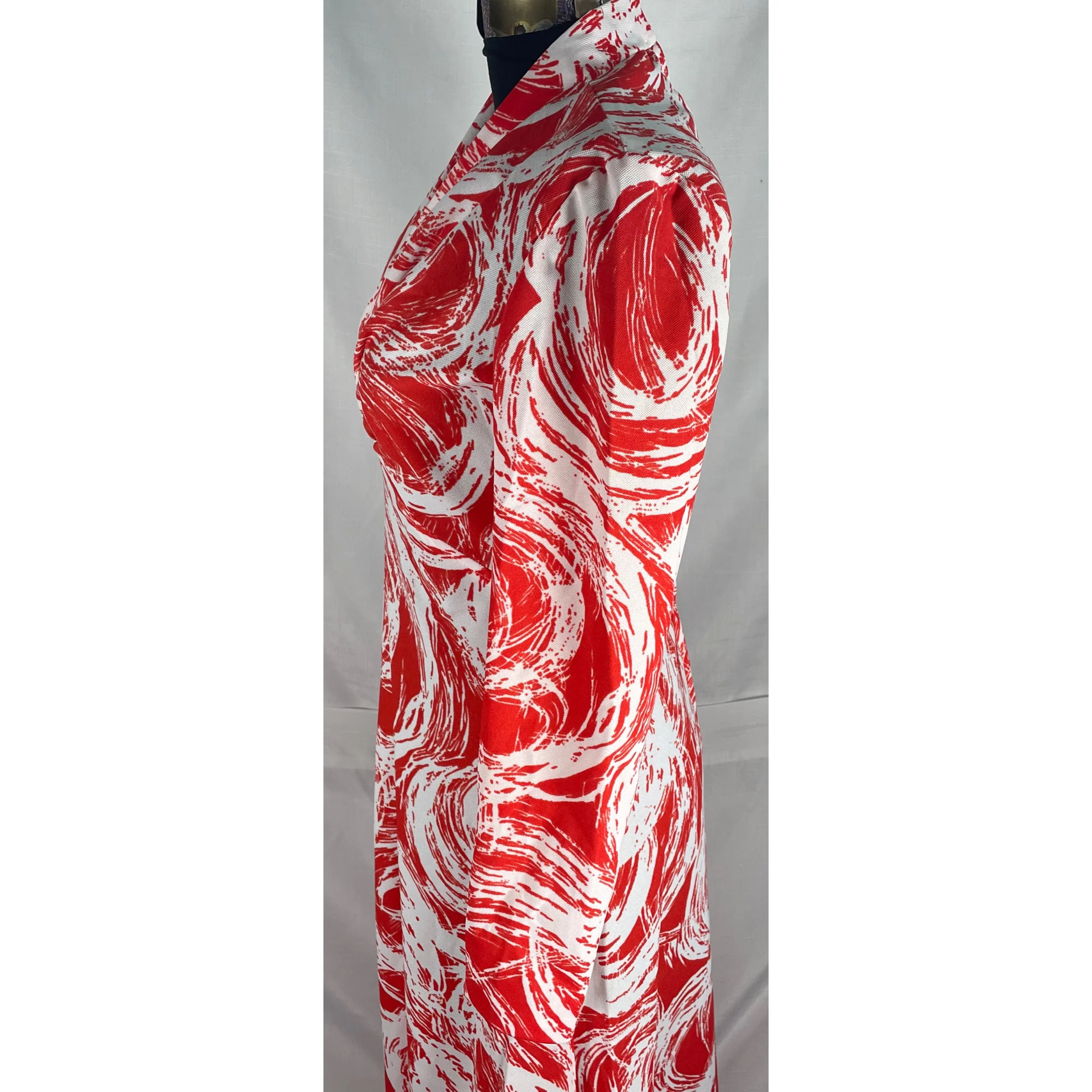 70s Multcolor Abstract Swirl Print Maxi Hostess Dress - Image 9