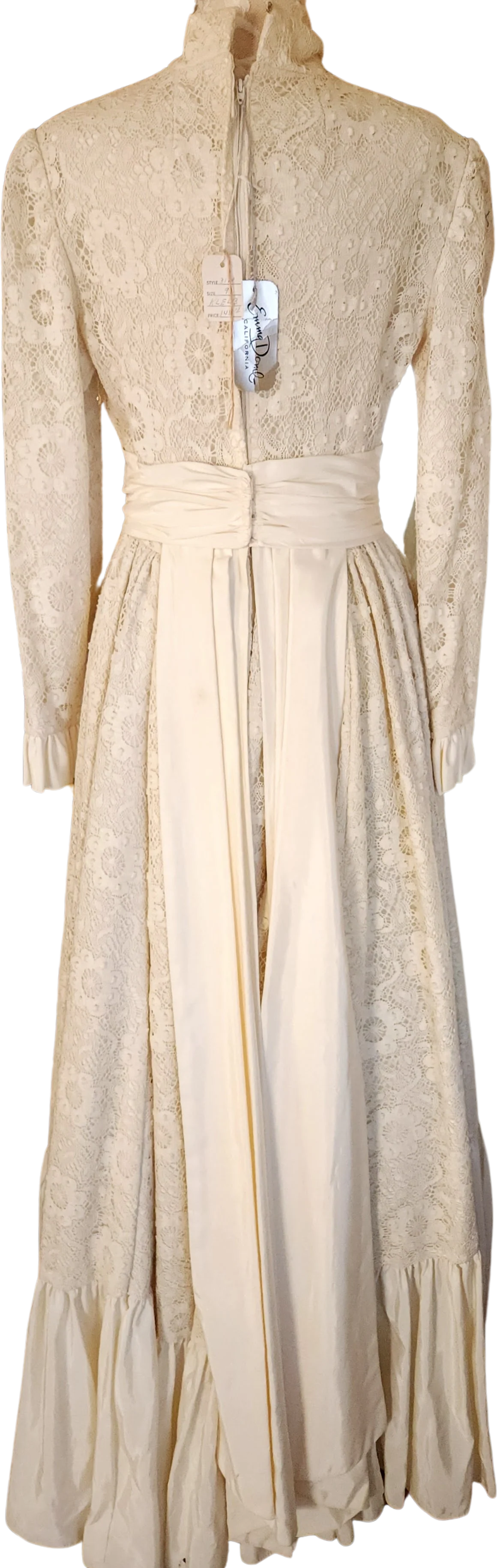 70s Natural Crochet Lace Boho Wedding Dress By Emma Domb - Image 2