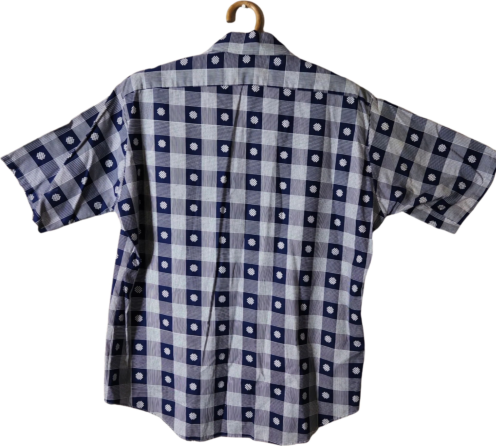 70s Navy Blue And White Rockabilly Button Up Shirt By Van Heusen - Image 2
