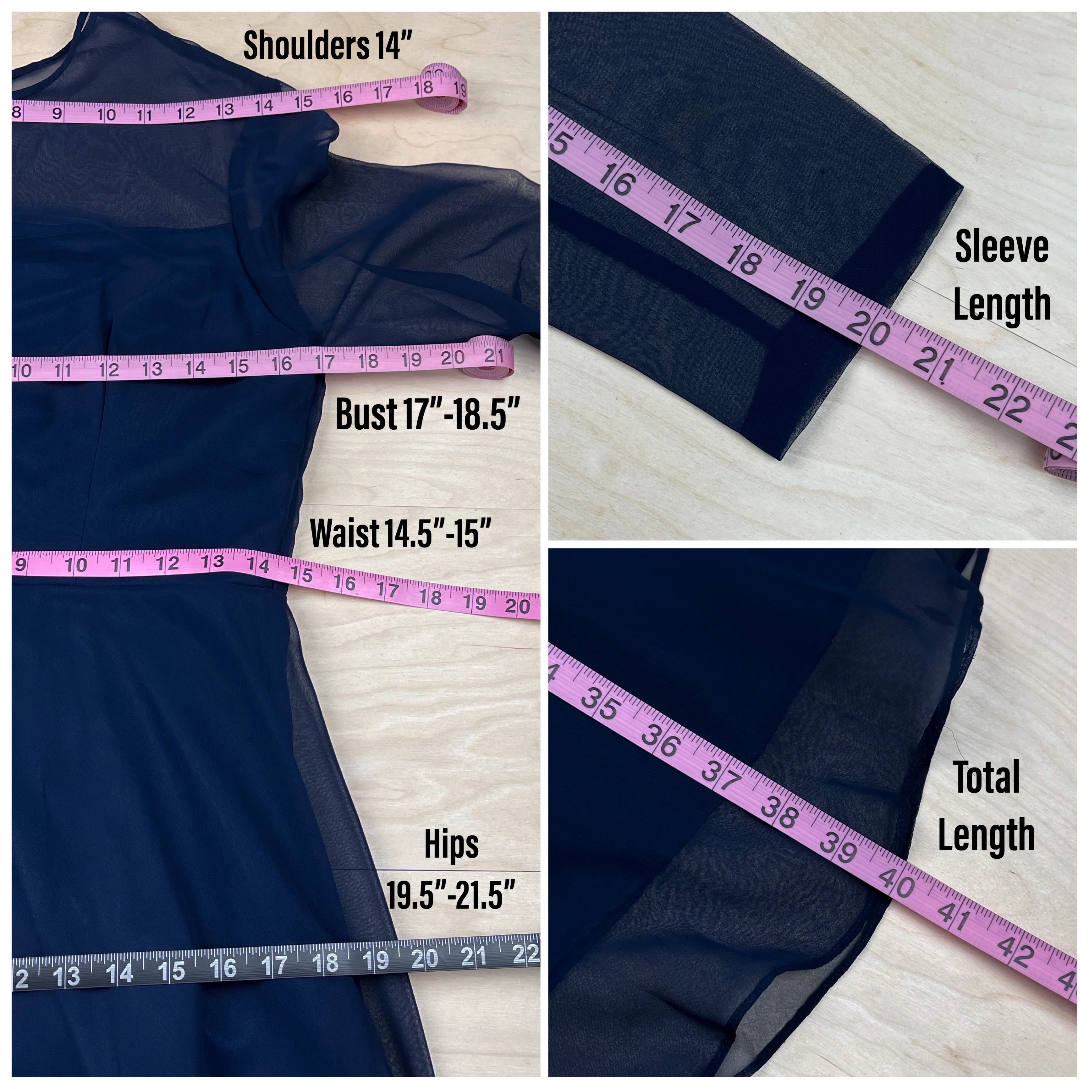 70s Navy Blue Illusion Long Sleeve A-line Dress - Image 7