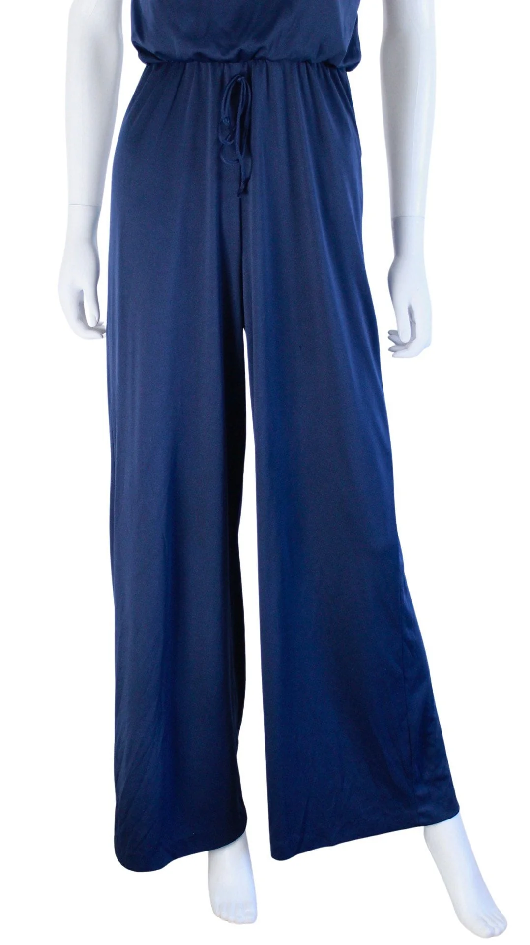 70s Navy Blue Spaghetti Strap Jumpsuit - Image 4