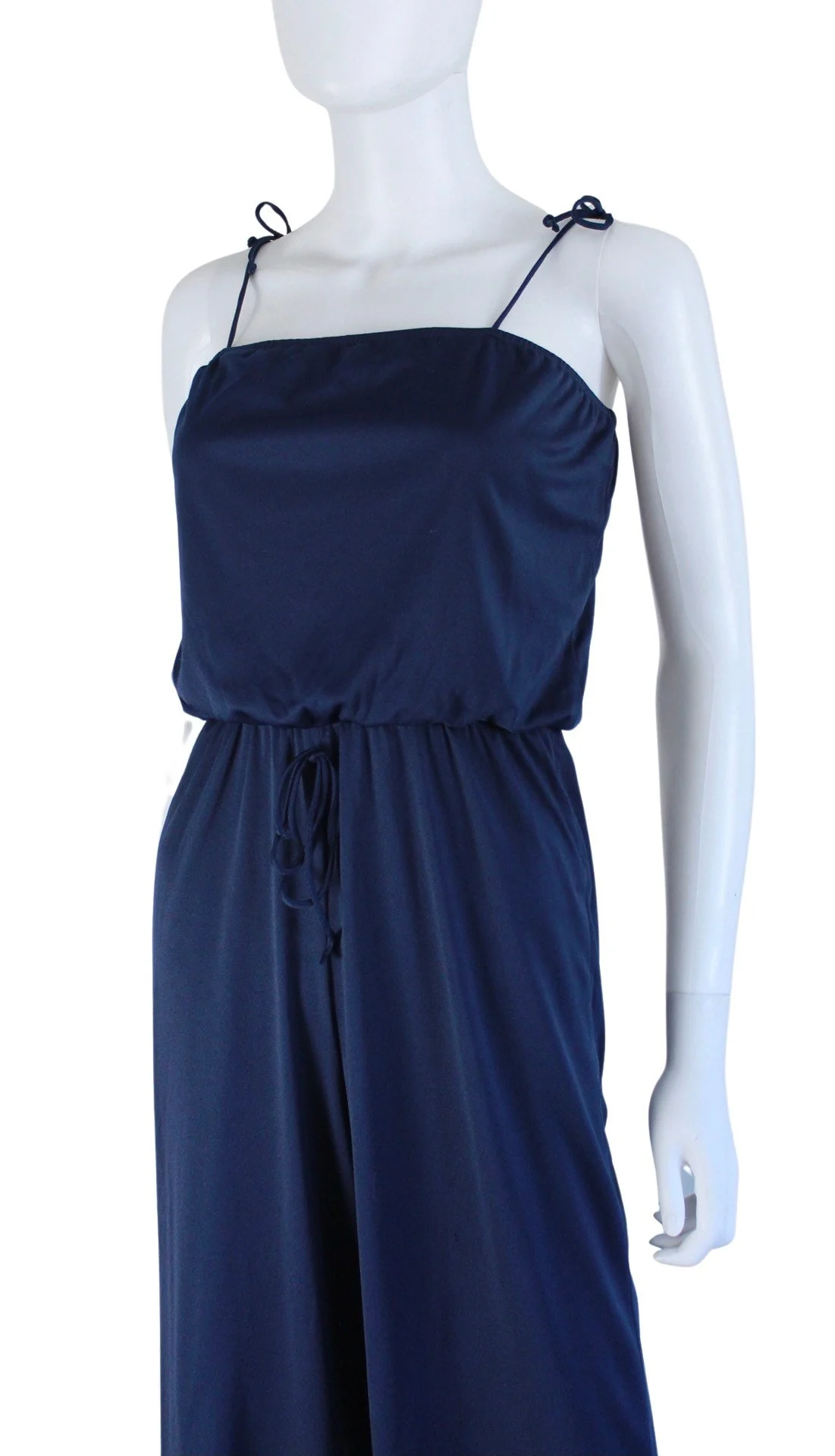 70s Navy Blue Spaghetti Strap Jumpsuit - Image 5
