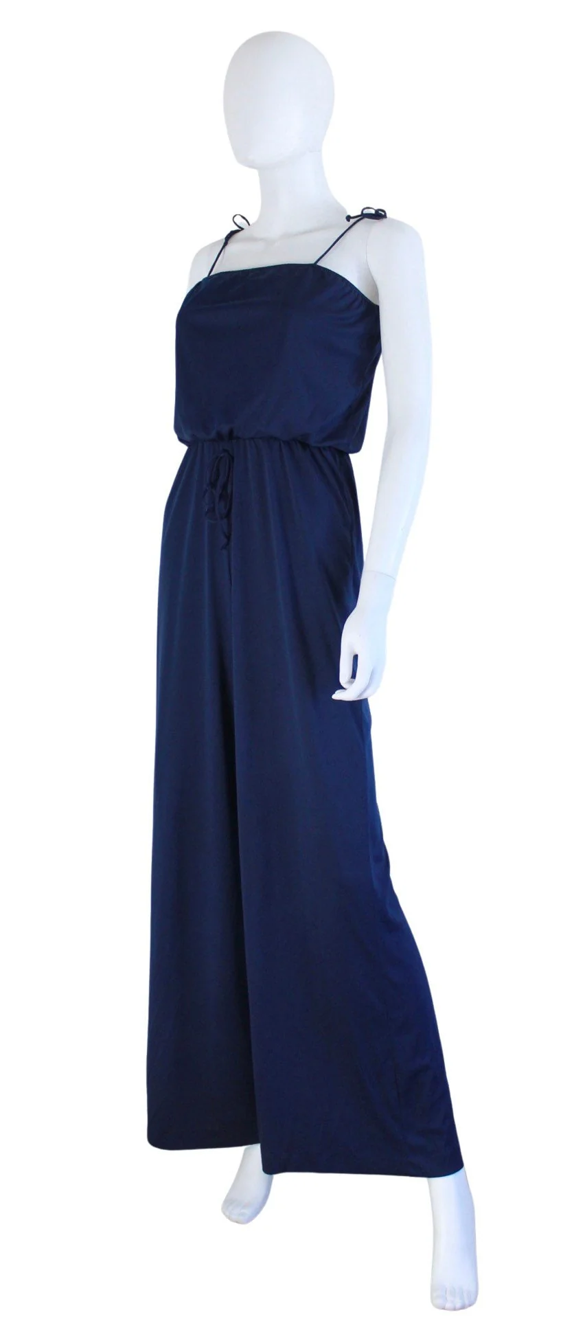70s Navy Blue Spaghetti Strap Jumpsuit - Image 6