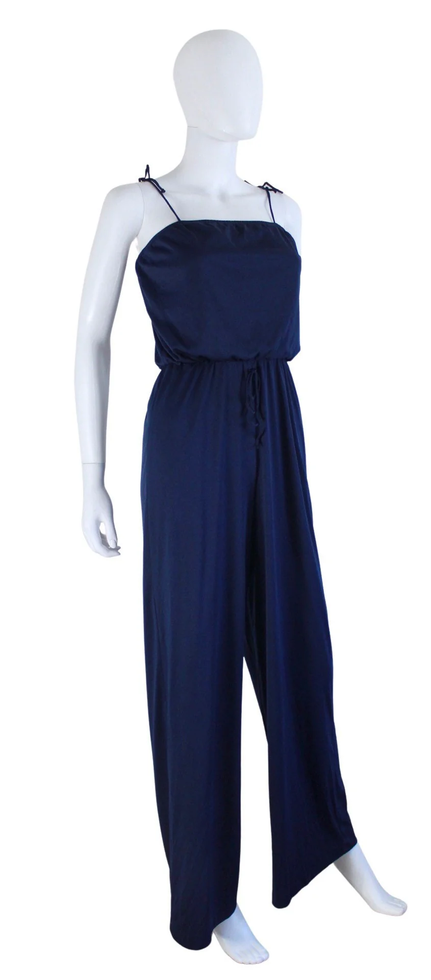 70s Navy Blue Spaghetti Strap Jumpsuit - Image 8