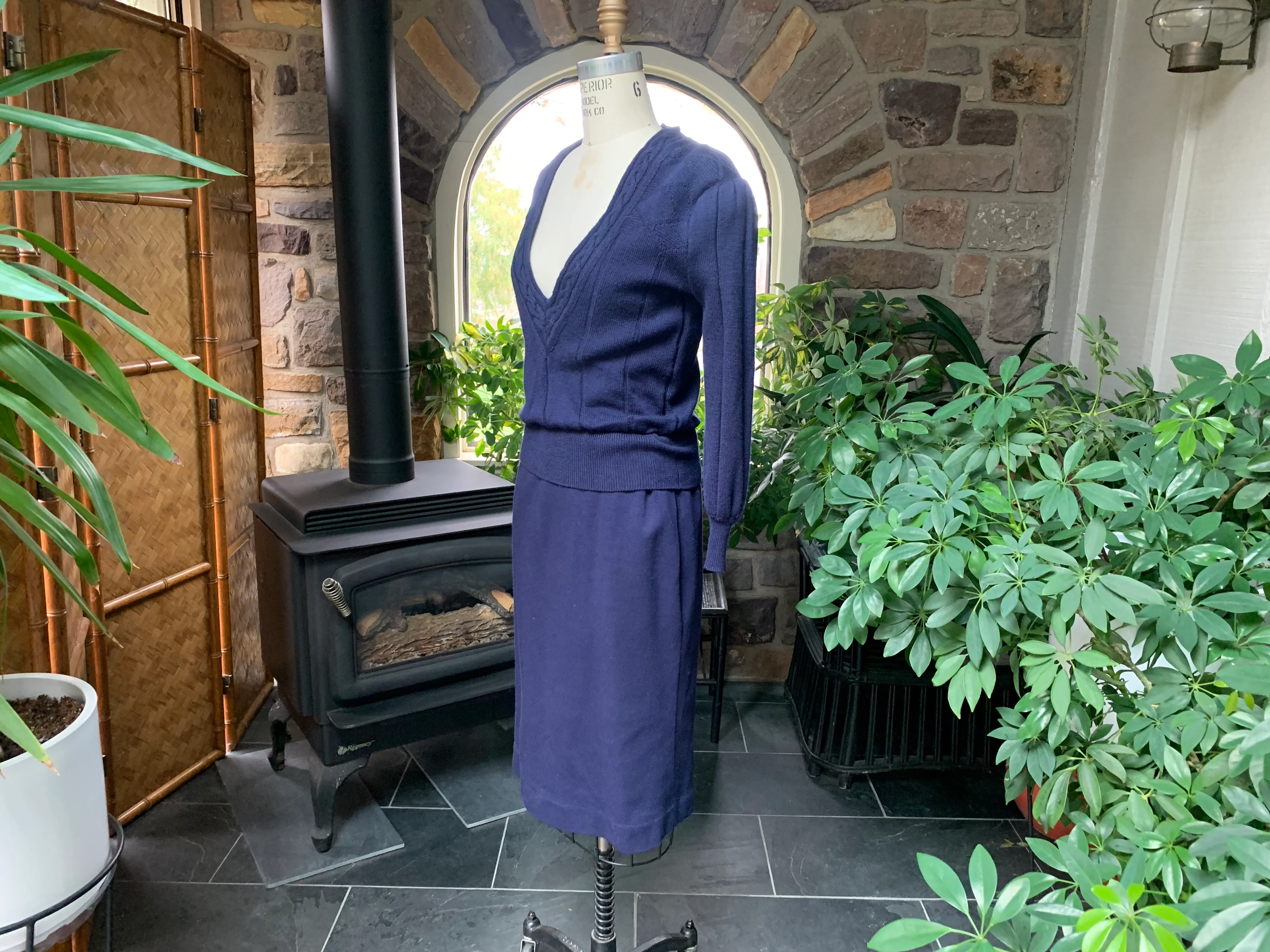 70s Navy Blue Wool Sweater Dress By Ciao Ltd - Image 4