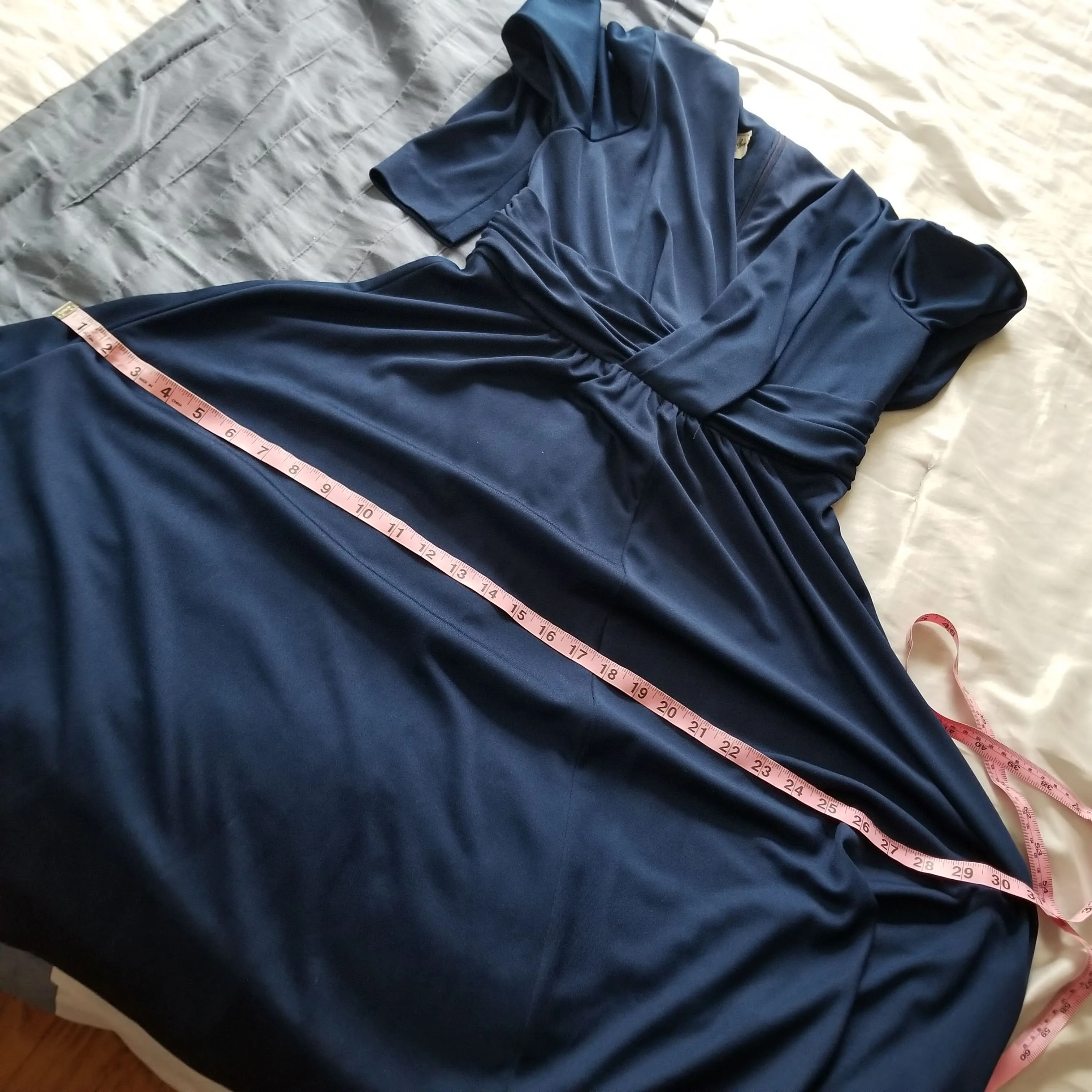 70s Navy Blue Wrap-style Midi Dress By Alison Ayres - Image 11