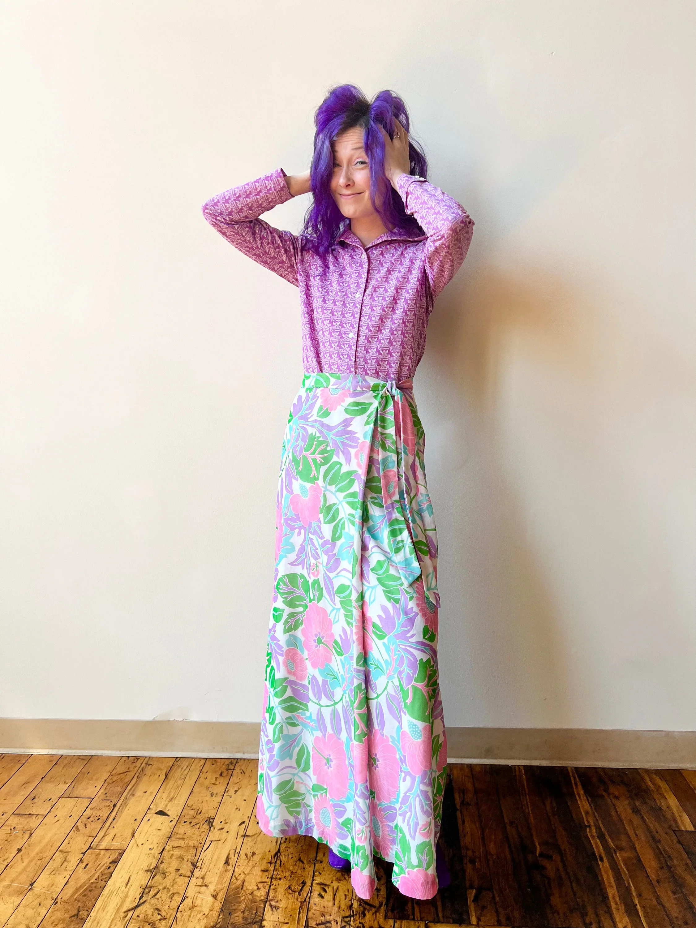 70s Nicky Original Cotton Voile Floral Wrap Maxi Skirt - Image 4