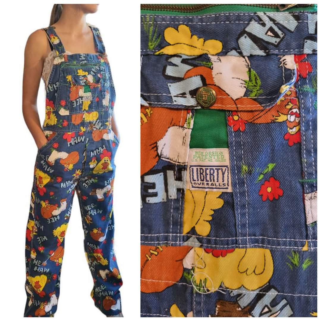 70s Novelty Rare Hee Haw Whimsical Denim Overalls By Liberty Overalls - Image 3