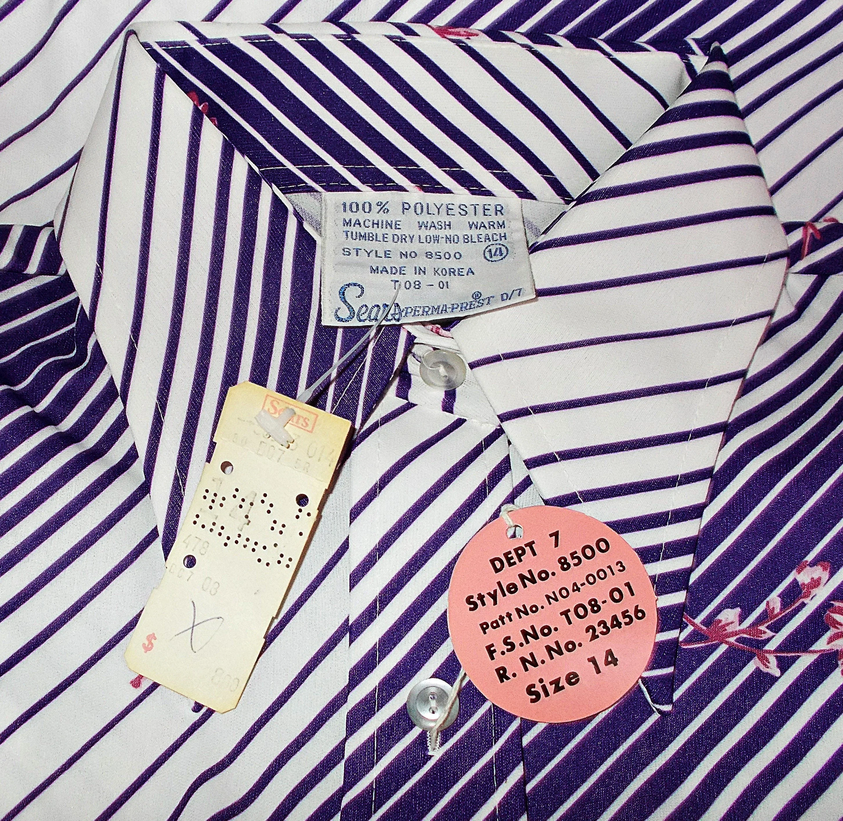 70s Nwt Purple White Floral Diagonal Stripe Blouse Top By Sears - Image 3