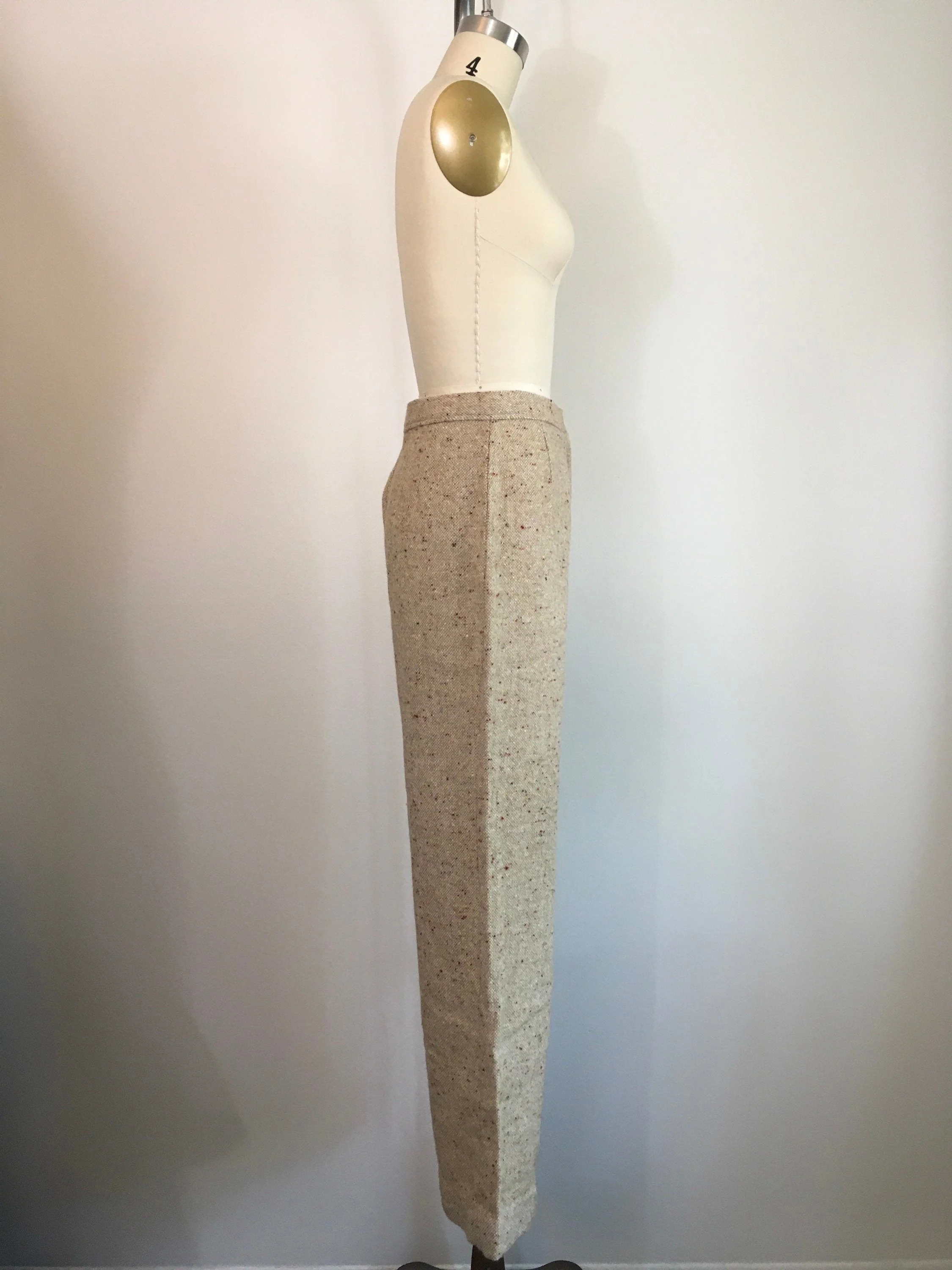 70's Oatmeal Tweed High Waisted Wide Leg Trousers - Image 3