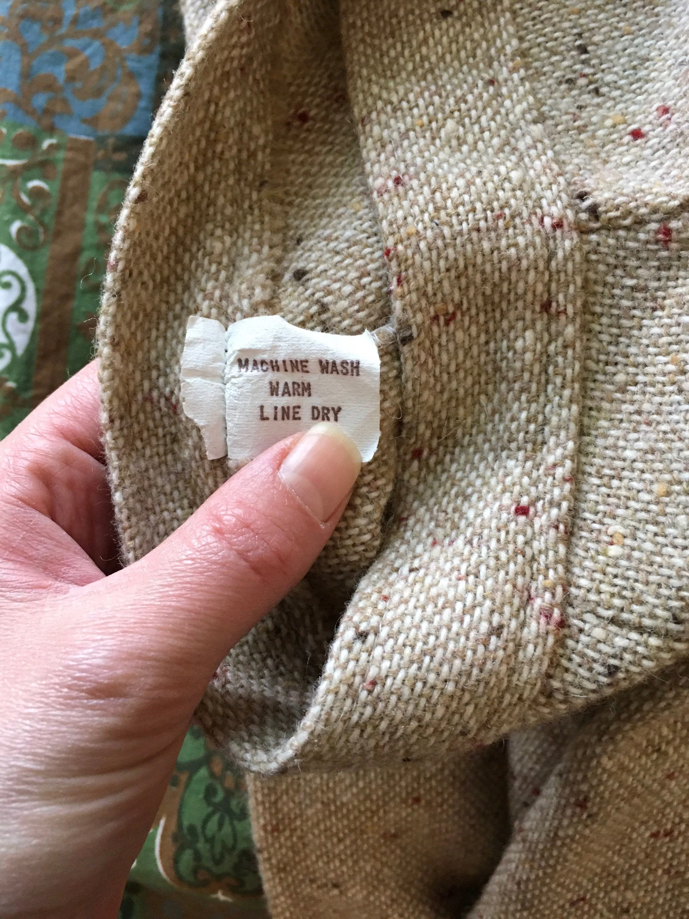 70's Oatmeal Tweed High Waisted Wide Leg Trousers - Image 5