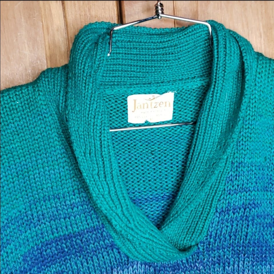 70's Ombre Shawl Neck Silk Knit Sweater by Jantzen - Image 3