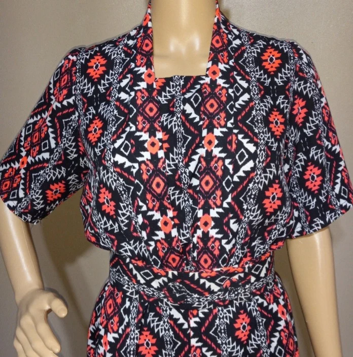 70s One Of A Kind Art Deco Dress With Belt By Handcrafted - Image 3