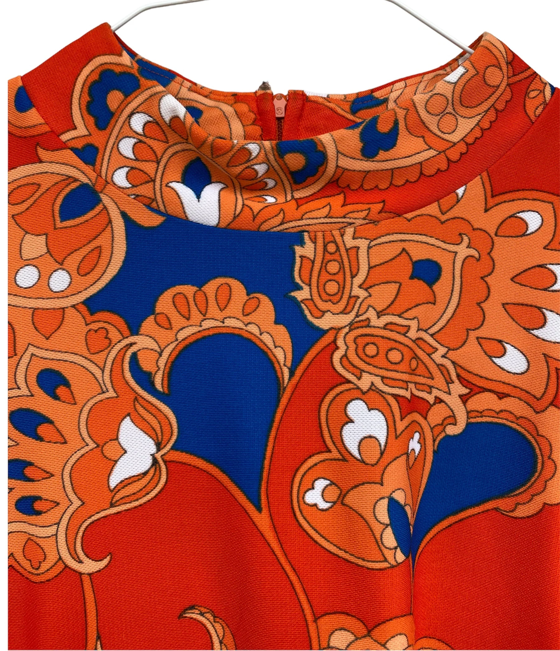 70s Orange And Blue Floral Pattern Long Sleeve Mock - Image 3