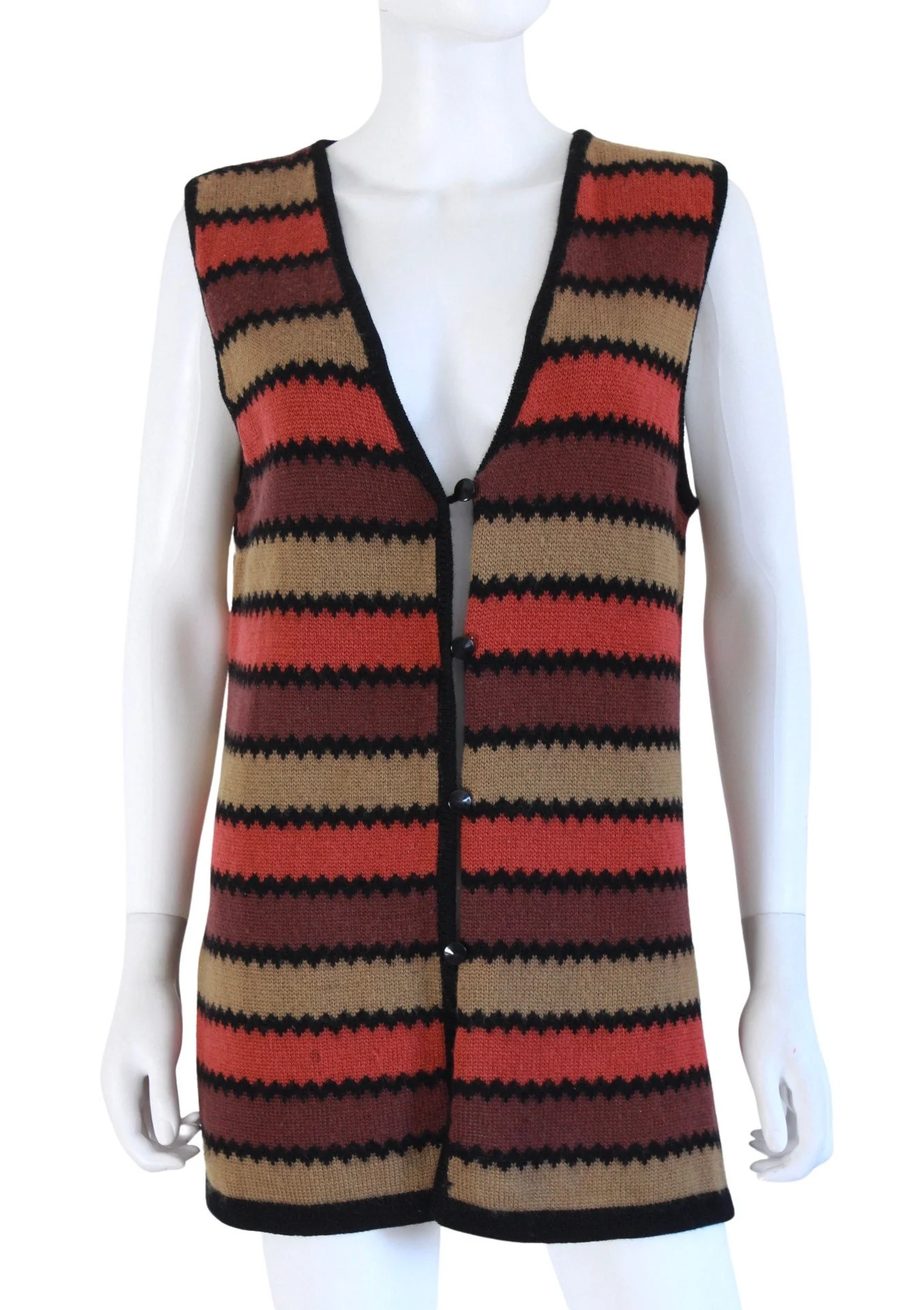 70s Orange and Brown Striped Knit Vest - Image 4