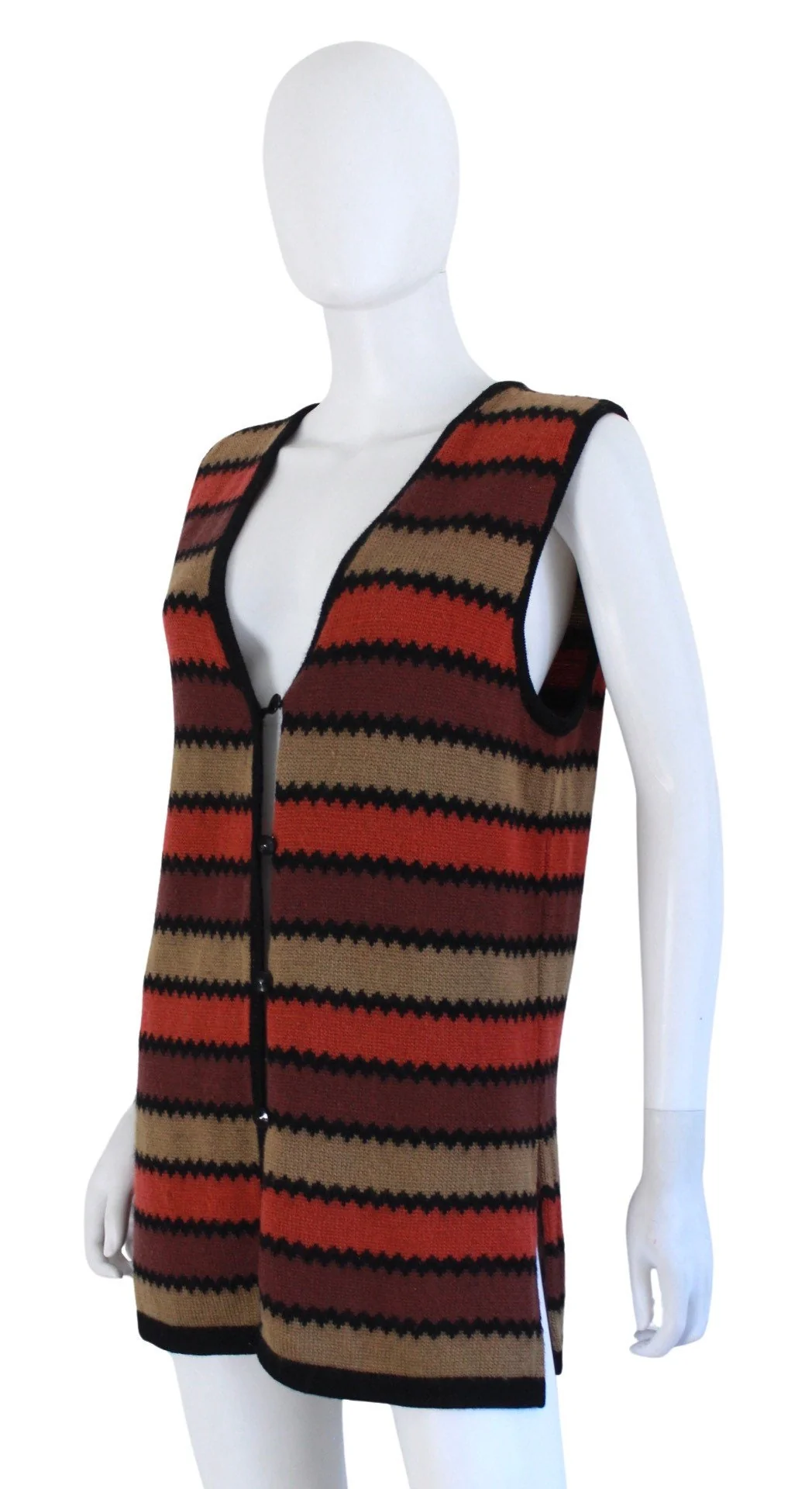 70s Orange and Brown Striped Knit Vest - Image 5