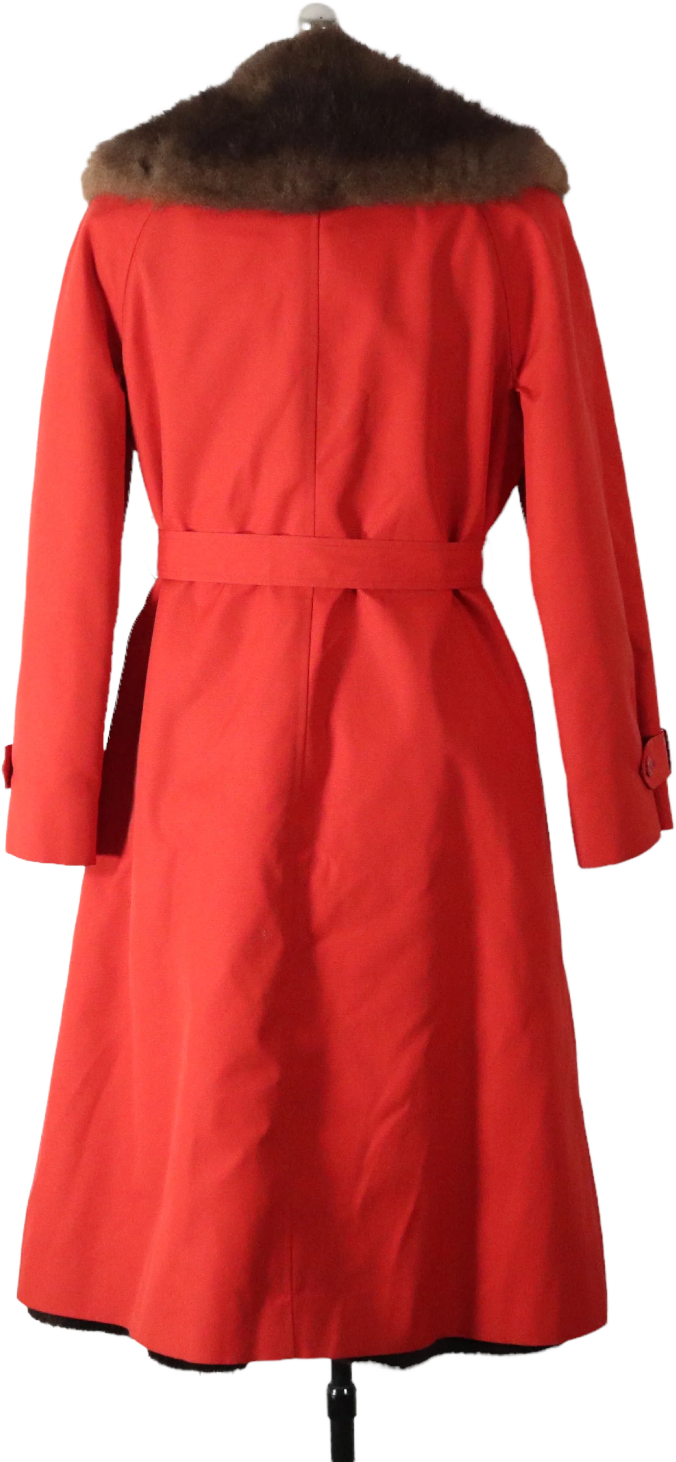 70s Orange Canvas Fur Collar Insulated Trench Coat By Weatherbee - Image 2