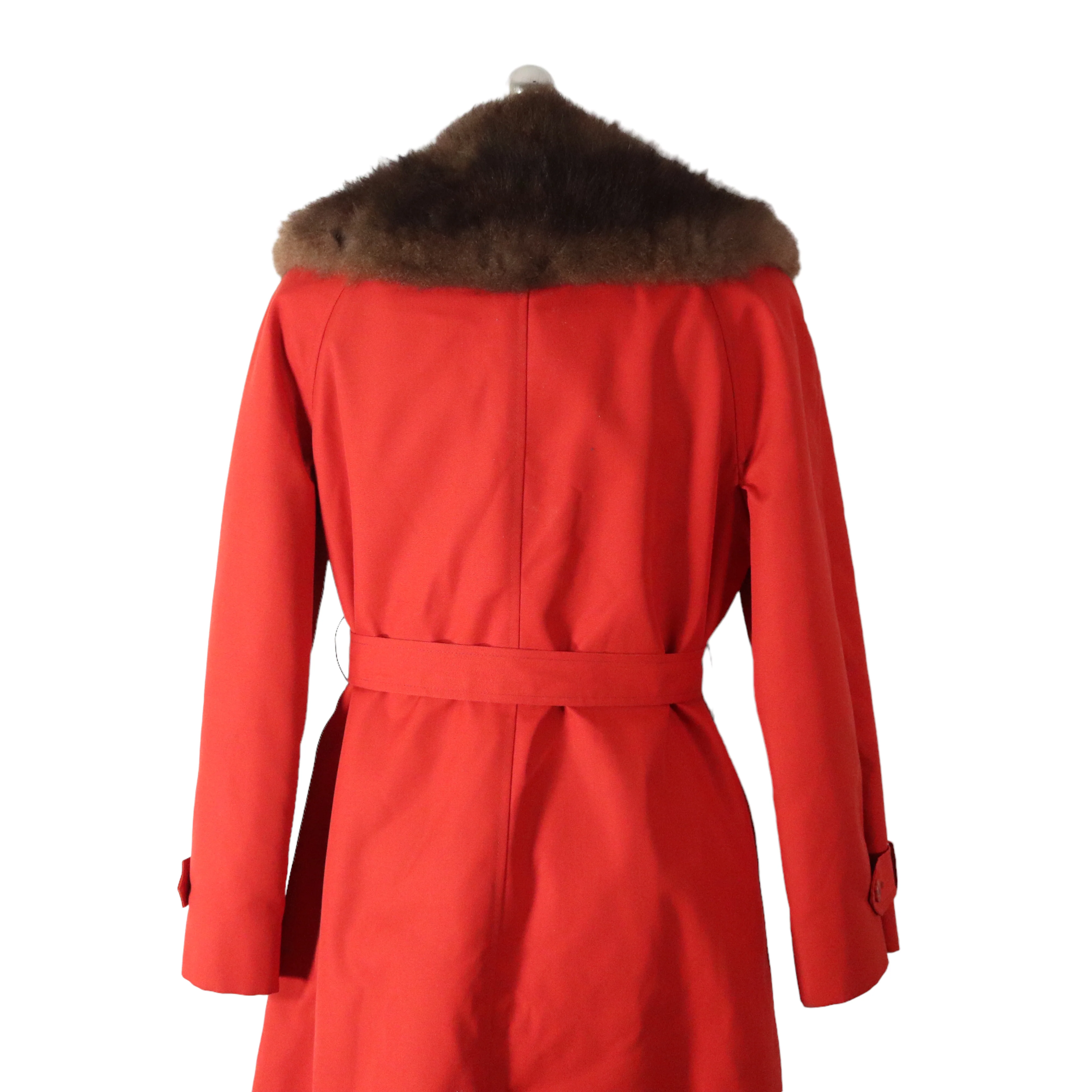 70s Orange Canvas Fur Collar Insulated Trench Coat By Weatherbee - Image 5
