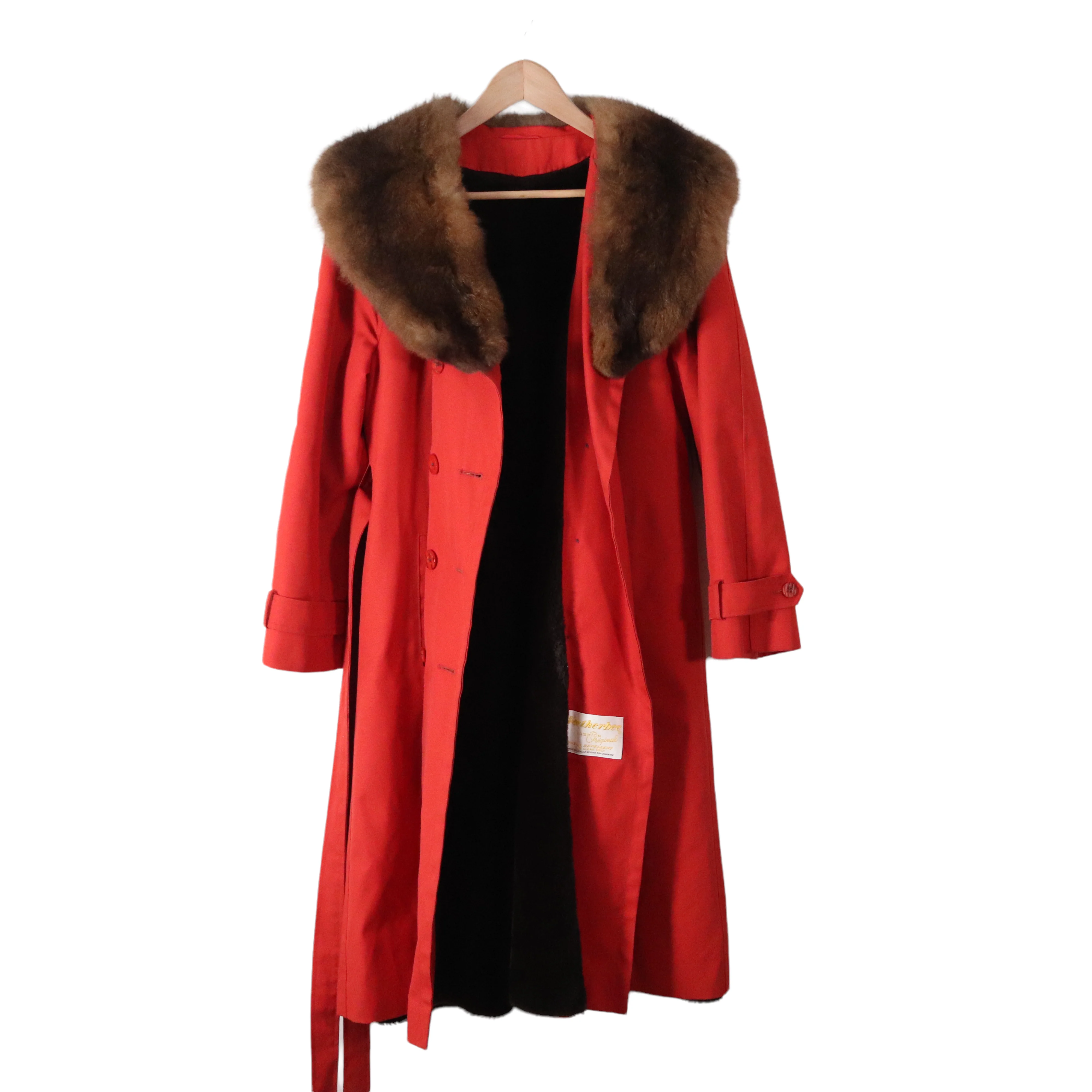 70s Orange Canvas Fur Collar Insulated Trench Coat By Weatherbee - Image 7