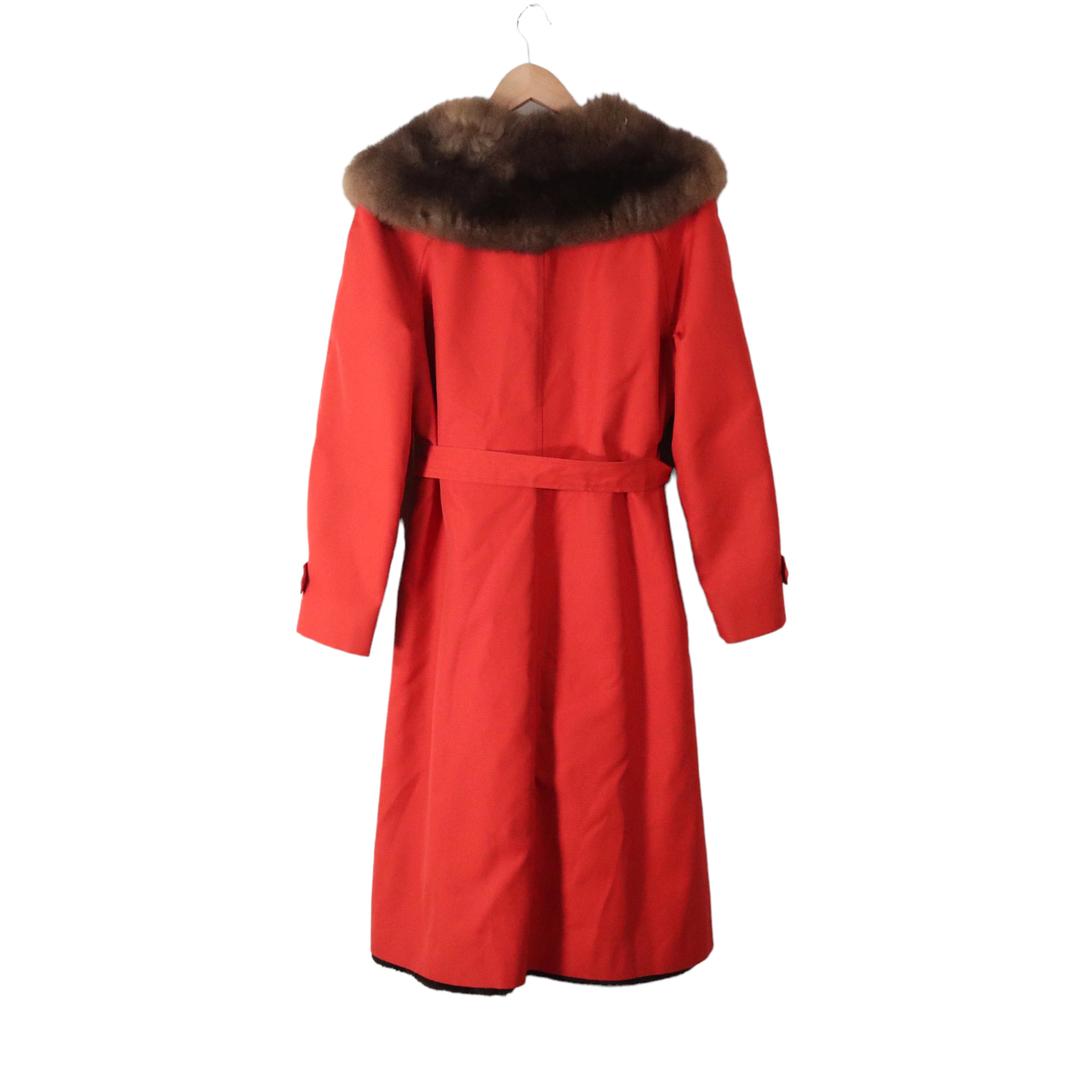 70s Orange Canvas Fur Collar Insulated Trench Coat By Weatherbee - Image 9